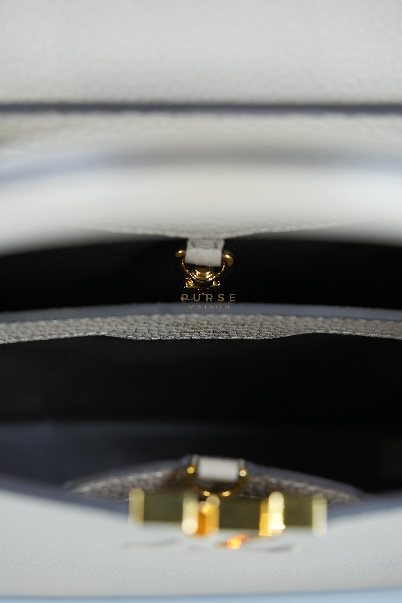 Capucines BB in Galet Taurillon Calfskin Leather (Microchip) | Purse Maison Luxury Bags Shop