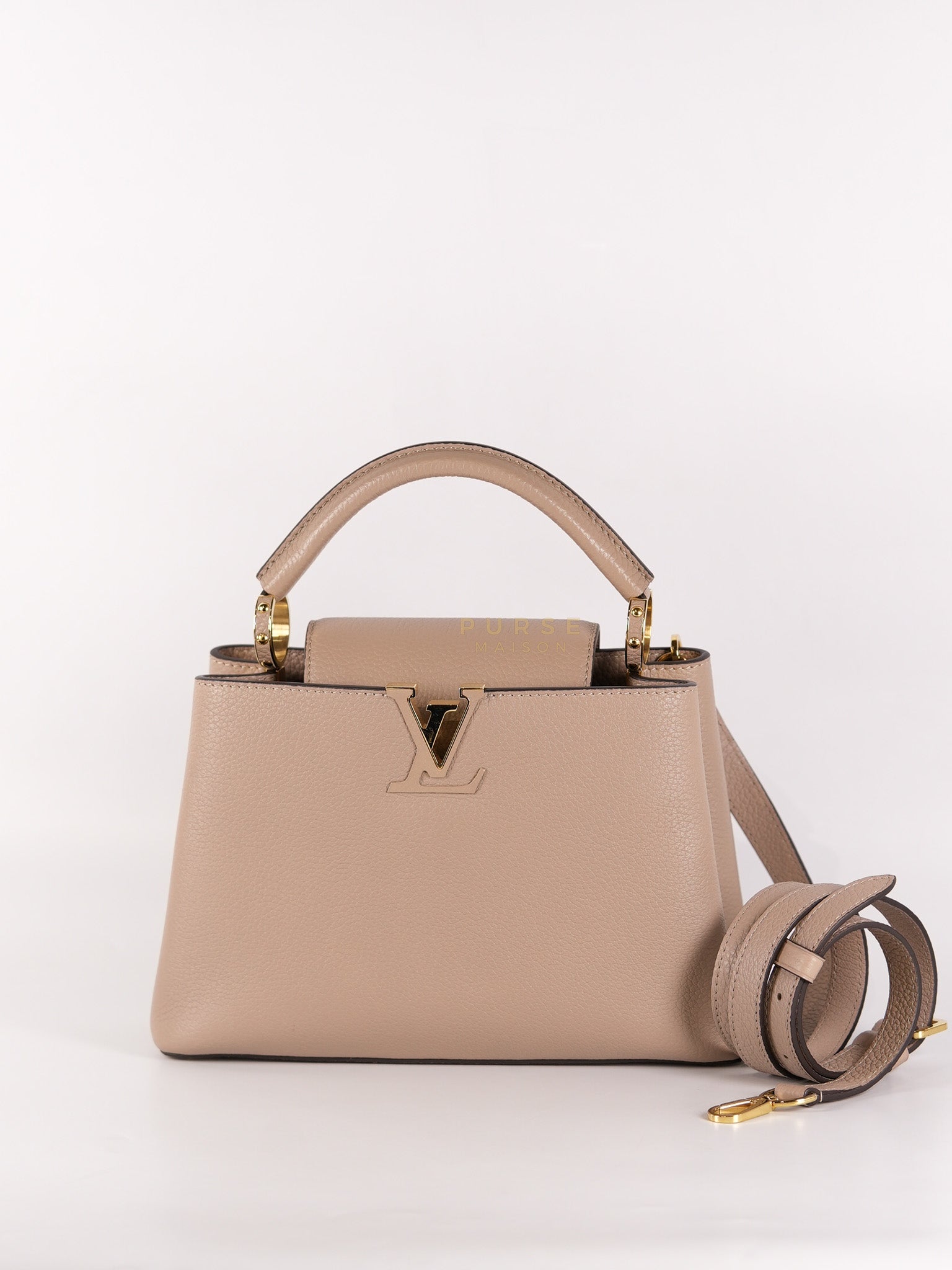 Capucines BB in Galet Taurillon Calfskin Leather (Microchip) | Purse Maison Luxury Bags Shop