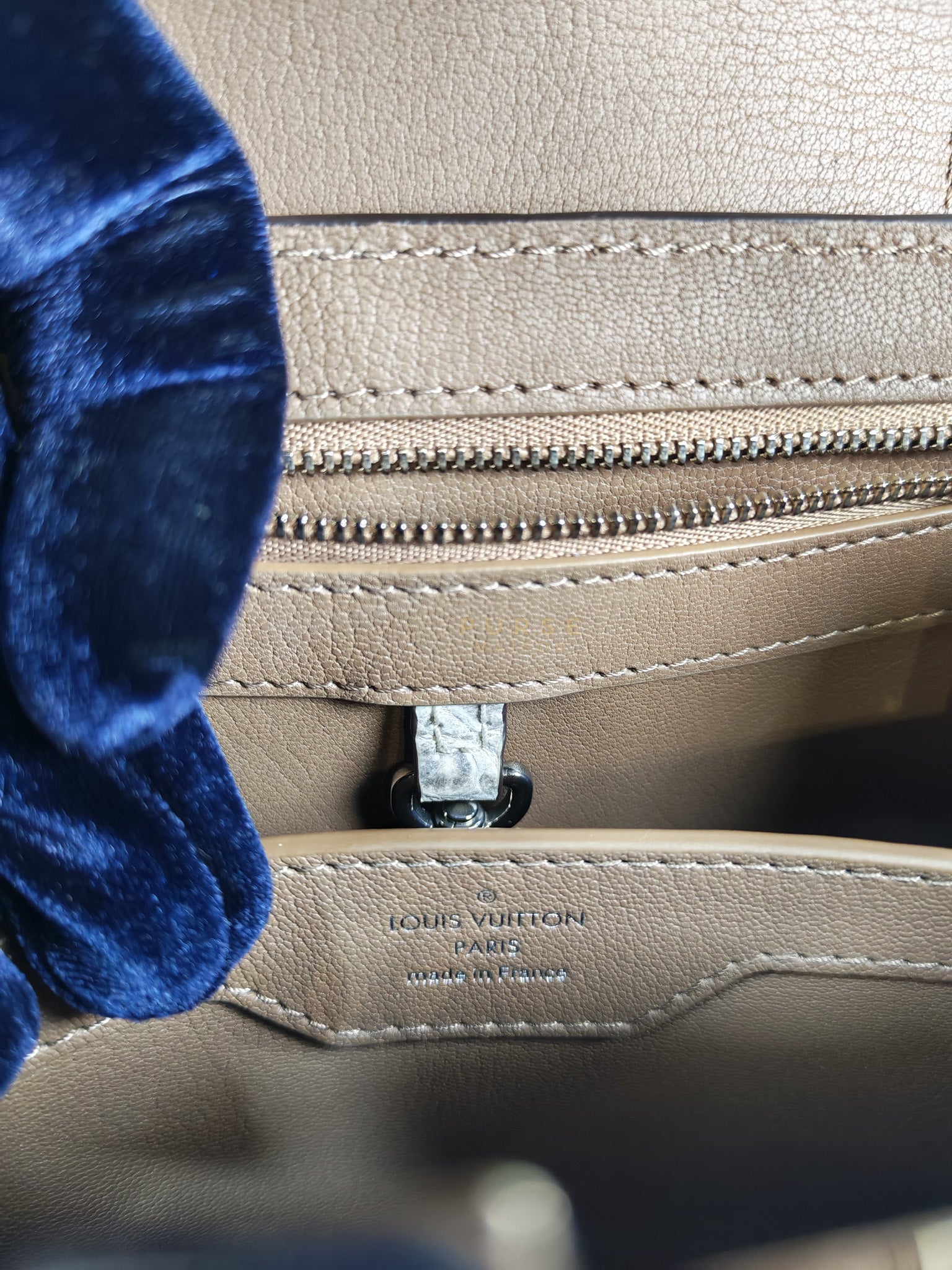 Capucines BB in Galet/Himalayan Top Handle Taurillon Leather | Purse Maison Luxury Bags Shop