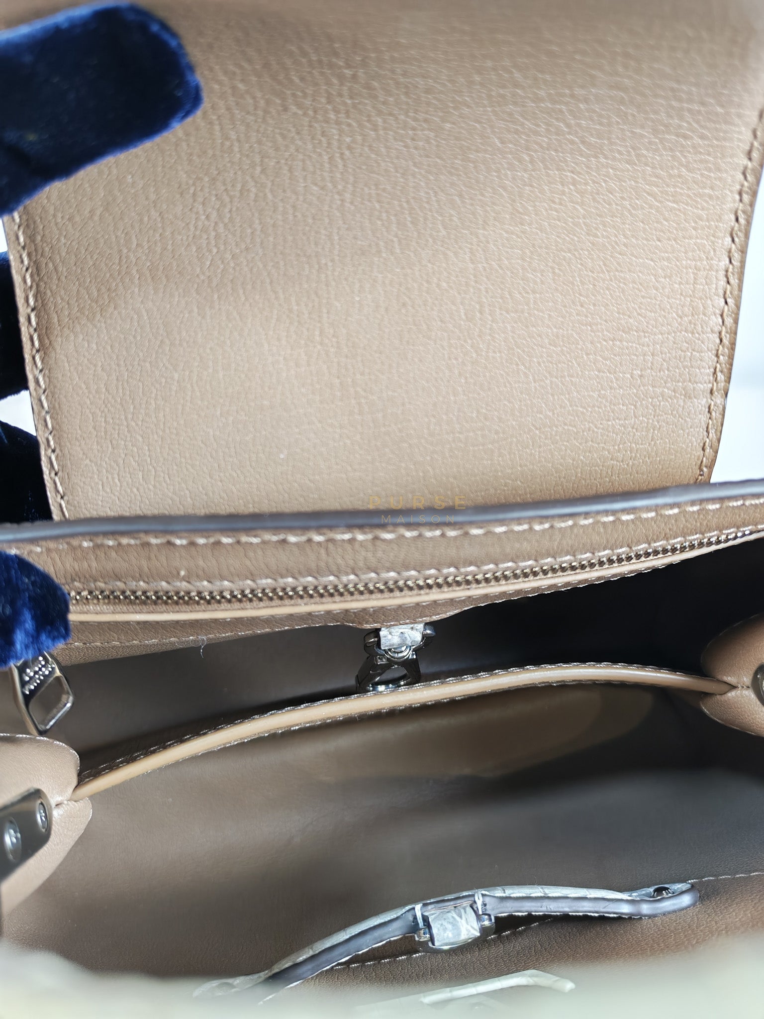 Capucines BB in Galet/Himalayan Top Handle Taurillon Leather | Purse Maison Luxury Bags Shop