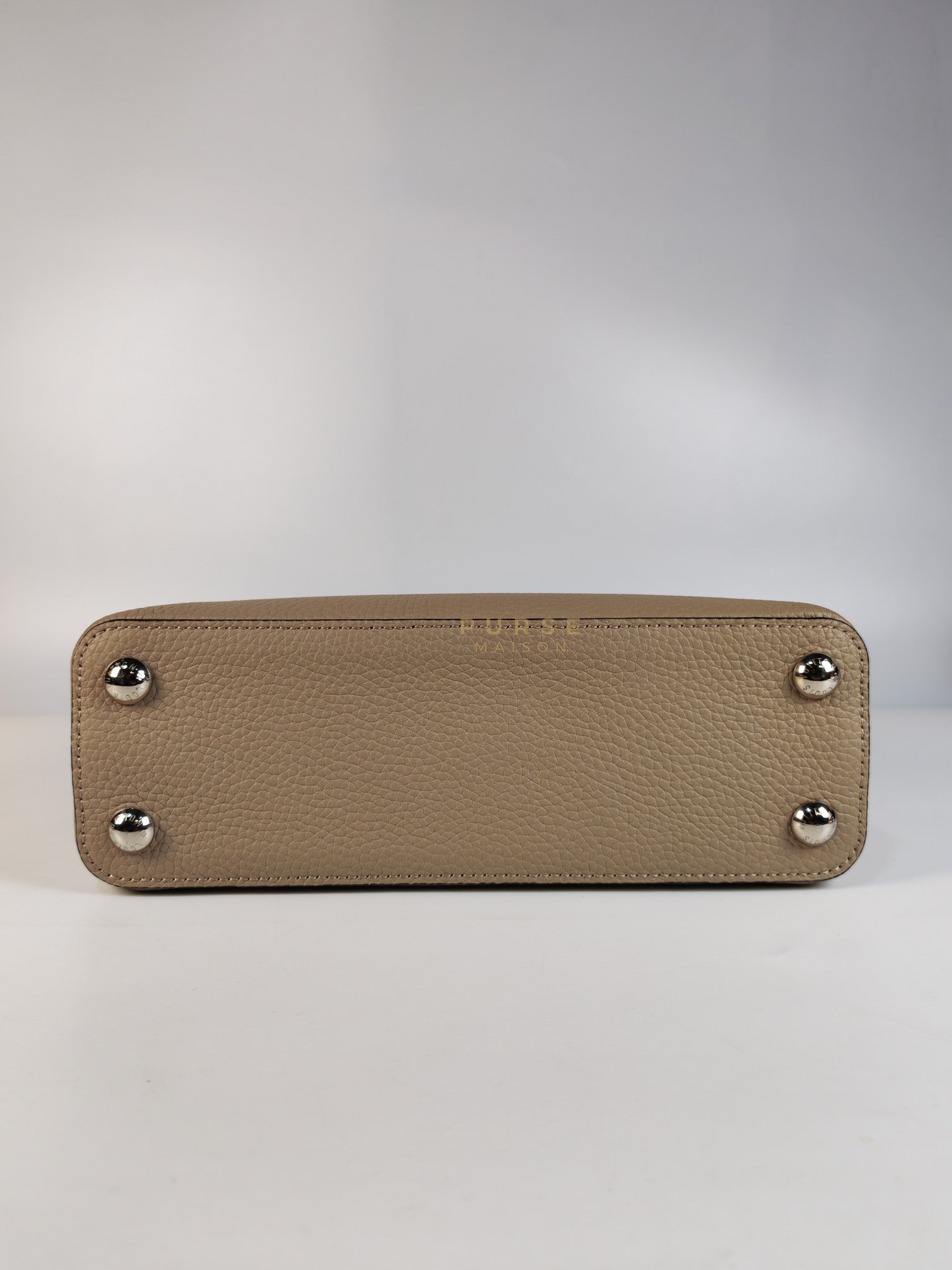 Capucines BB in Galet/Himalayan Top Handle Taurillon Leather | Purse Maison Luxury Bags Shop