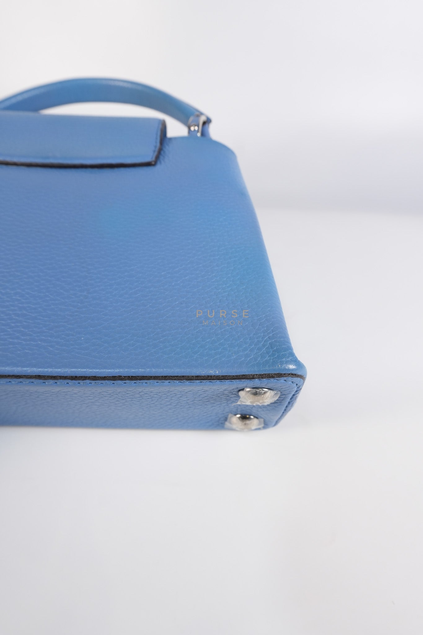 Capucines BB in Light Blue Taurillon Leather Silver Hardware | Purse Maison Luxury Bags Shop