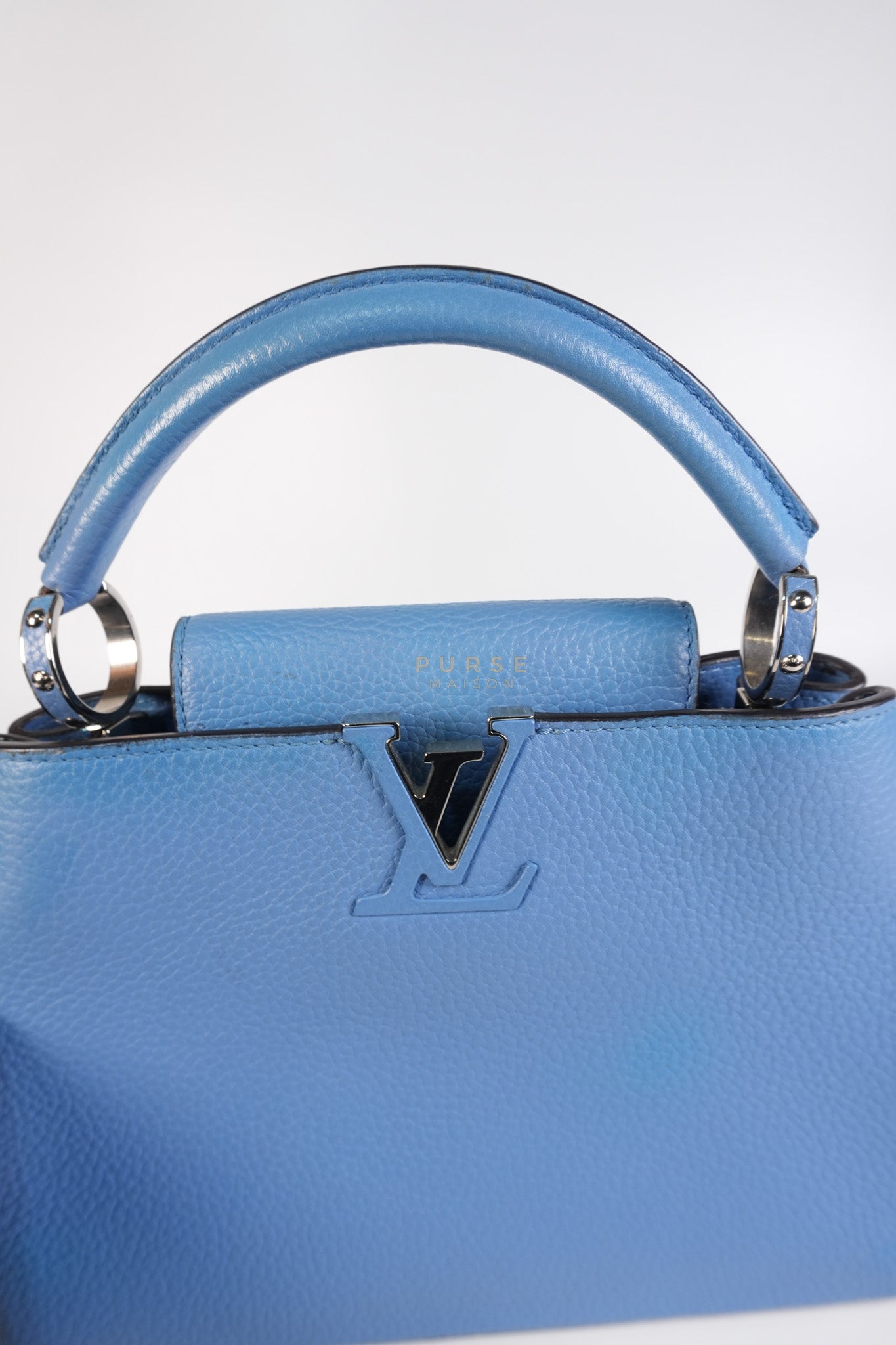 Capucines BB in Light Blue Taurillon Leather Silver Hardware | Purse Maison Luxury Bags Shop