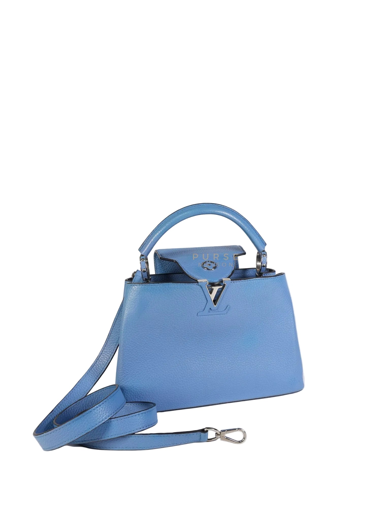 Capucines BB in Light Blue Taurillon Leather Silver Hardware | Purse Maison Luxury Bags Shop