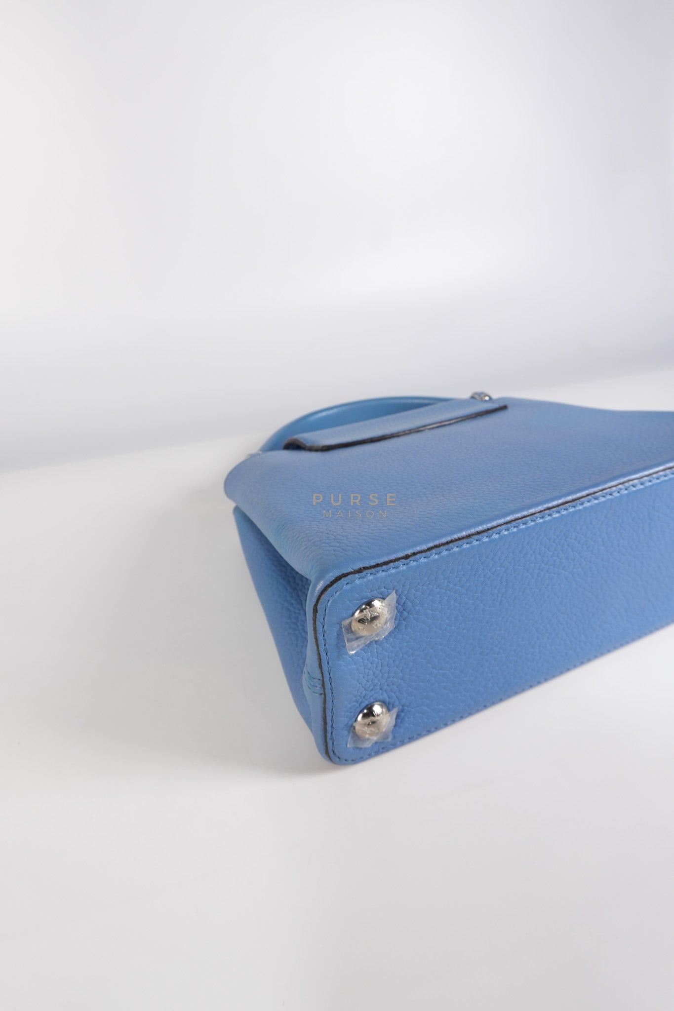 Capucines BB in Light Blue Taurillon Leather Silver Hardware | Purse Maison Luxury Bags Shop