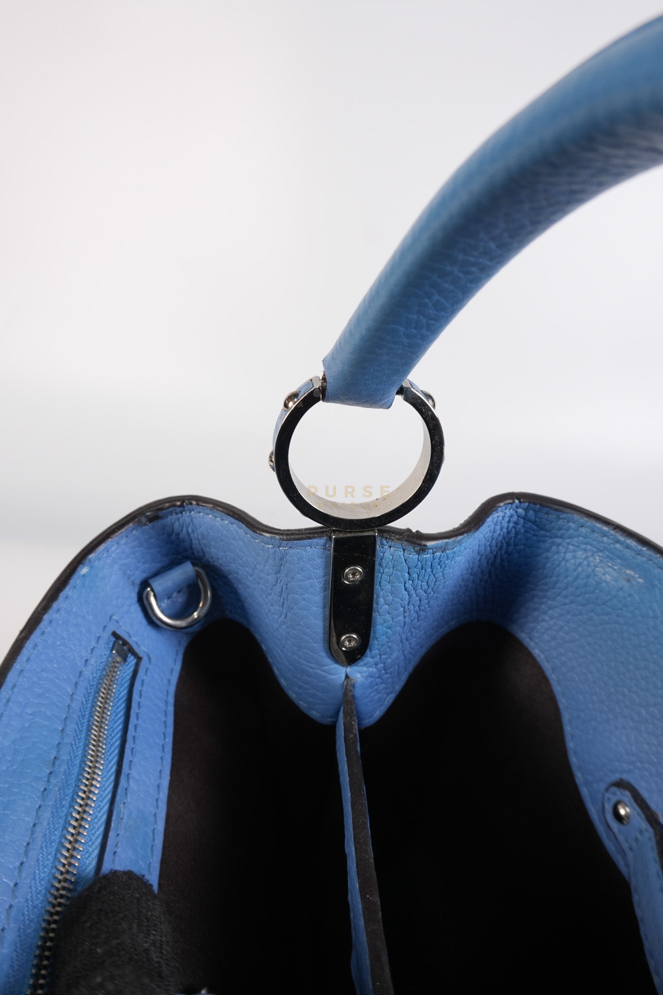 Capucines BB in Light Blue Taurillon Leather Silver Hardware | Purse Maison Luxury Bags Shop