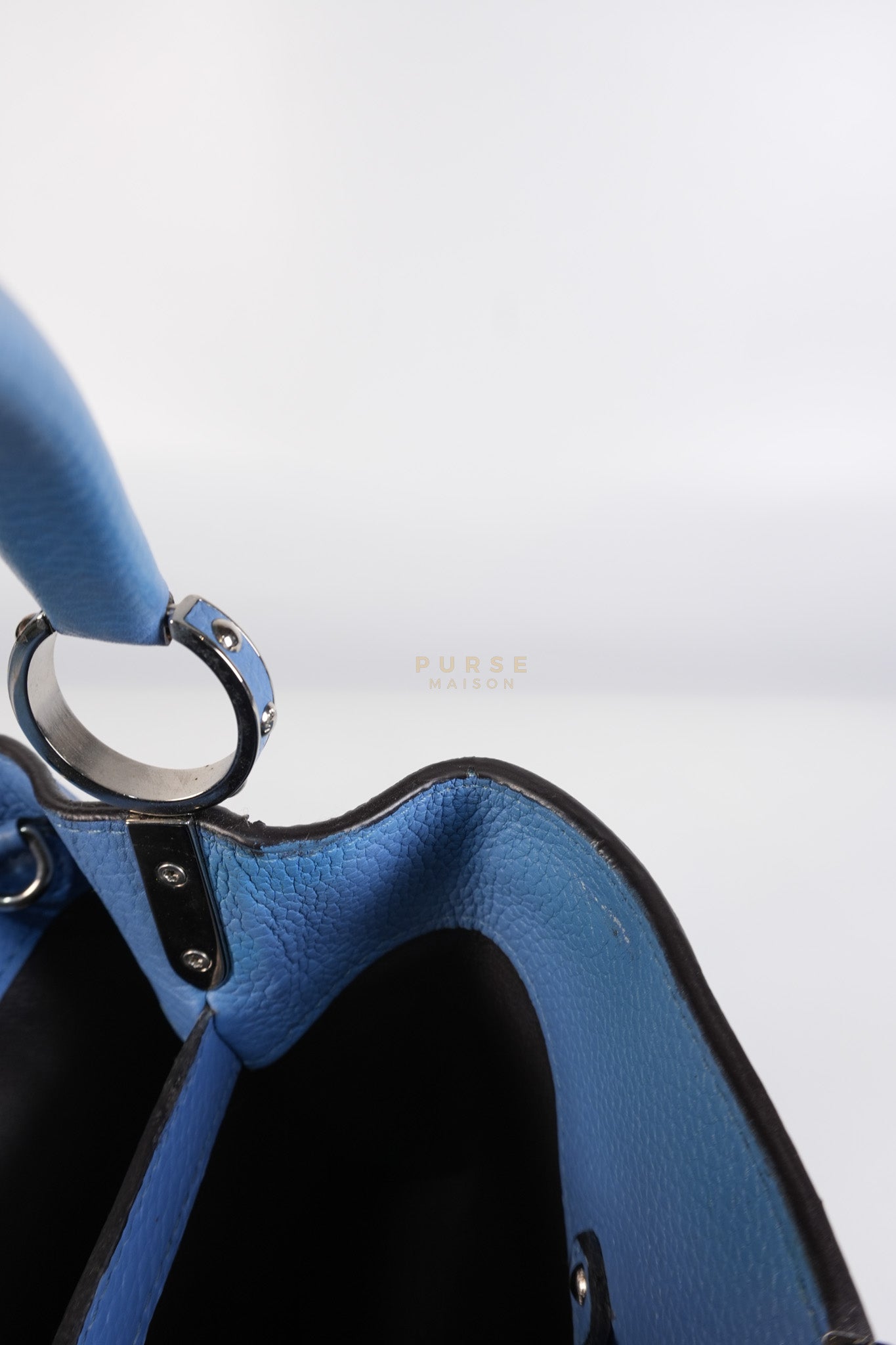 Capucines BB in Light Blue Taurillon Leather Silver Hardware | Purse Maison Luxury Bags Shop