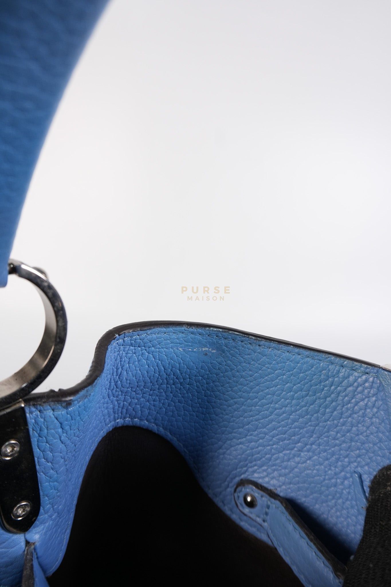 Capucines BB in Light Blue Taurillon Leather Silver Hardware | Purse Maison Luxury Bags Shop