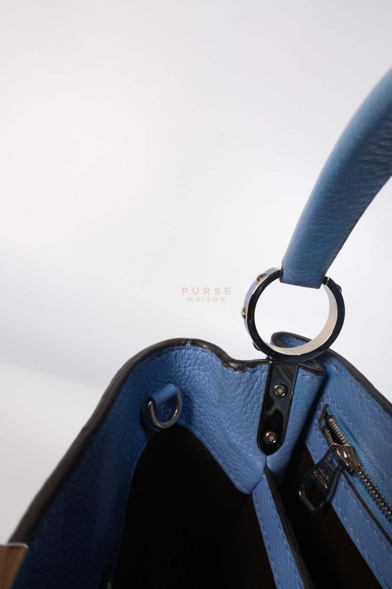 Capucines BB in Light Blue Taurillon Leather Silver Hardware | Purse Maison Luxury Bags Shop