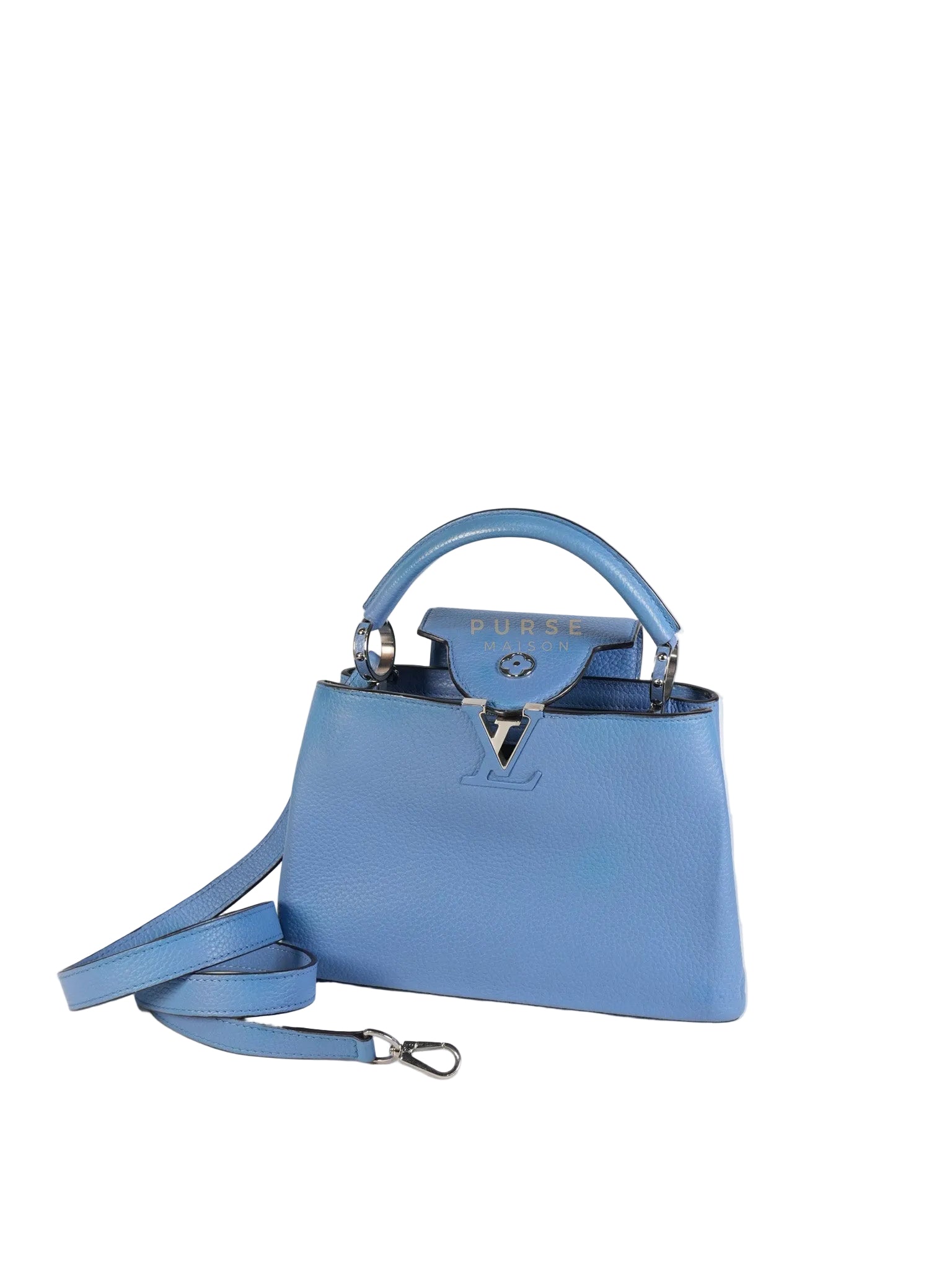 Capucines BB in Light Blue Taurillon Leather Silver Hardware | Purse Maison Luxury Bags Shop