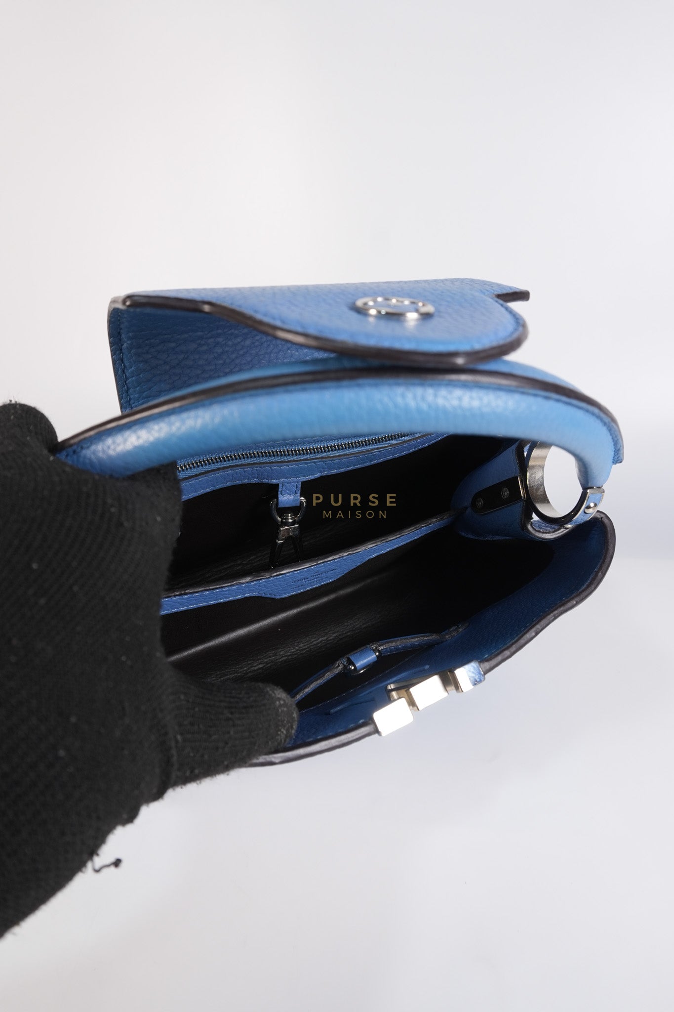 Capucines BB in Light Blue Taurillon Leather Silver Hardware | Purse Maison Luxury Bags Shop