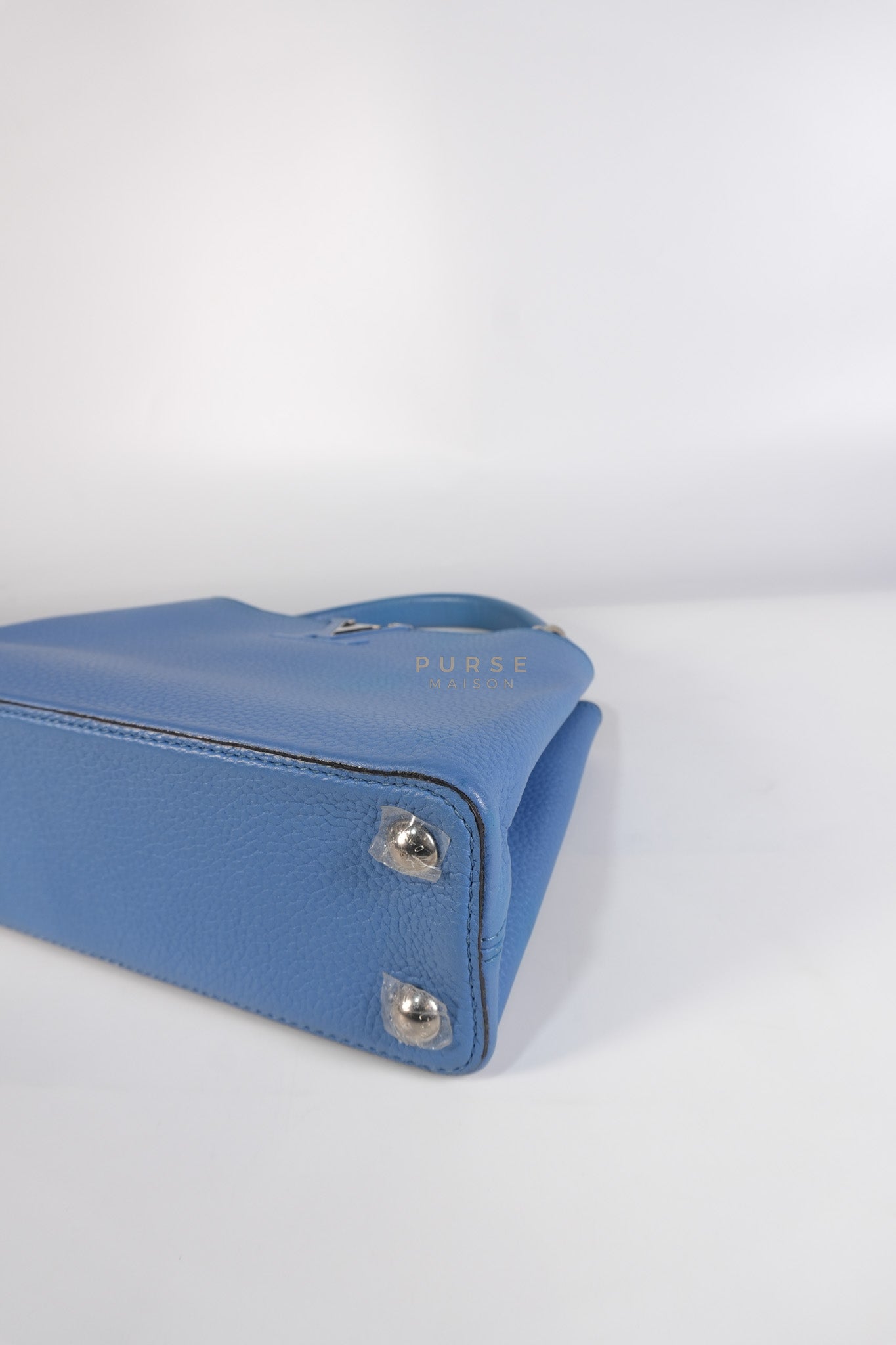 Capucines BB in Light Blue Taurillon Leather Silver Hardware | Purse Maison Luxury Bags Shop