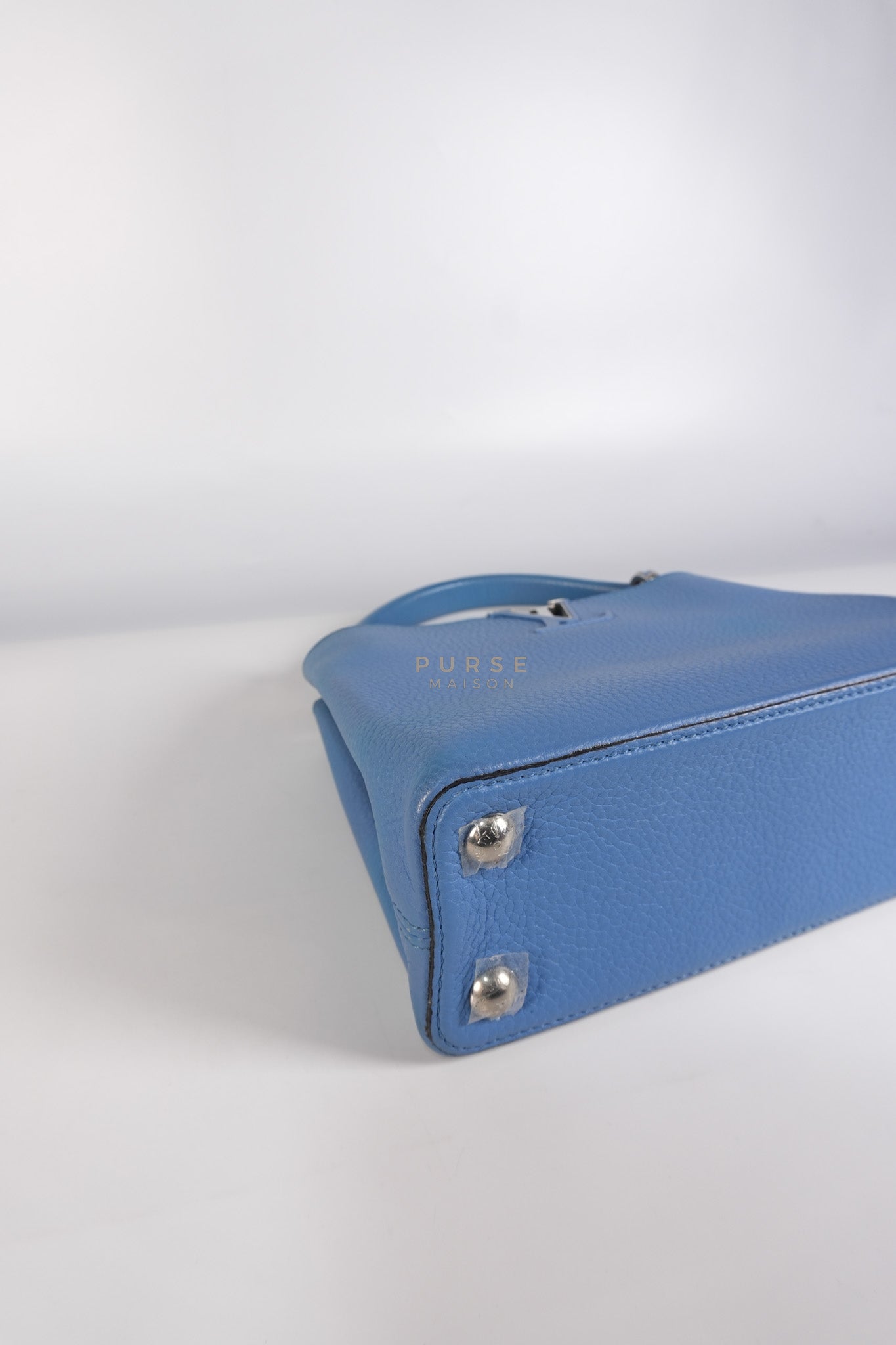 Capucines BB in Light Blue Taurillon Leather Silver Hardware | Purse Maison Luxury Bags Shop