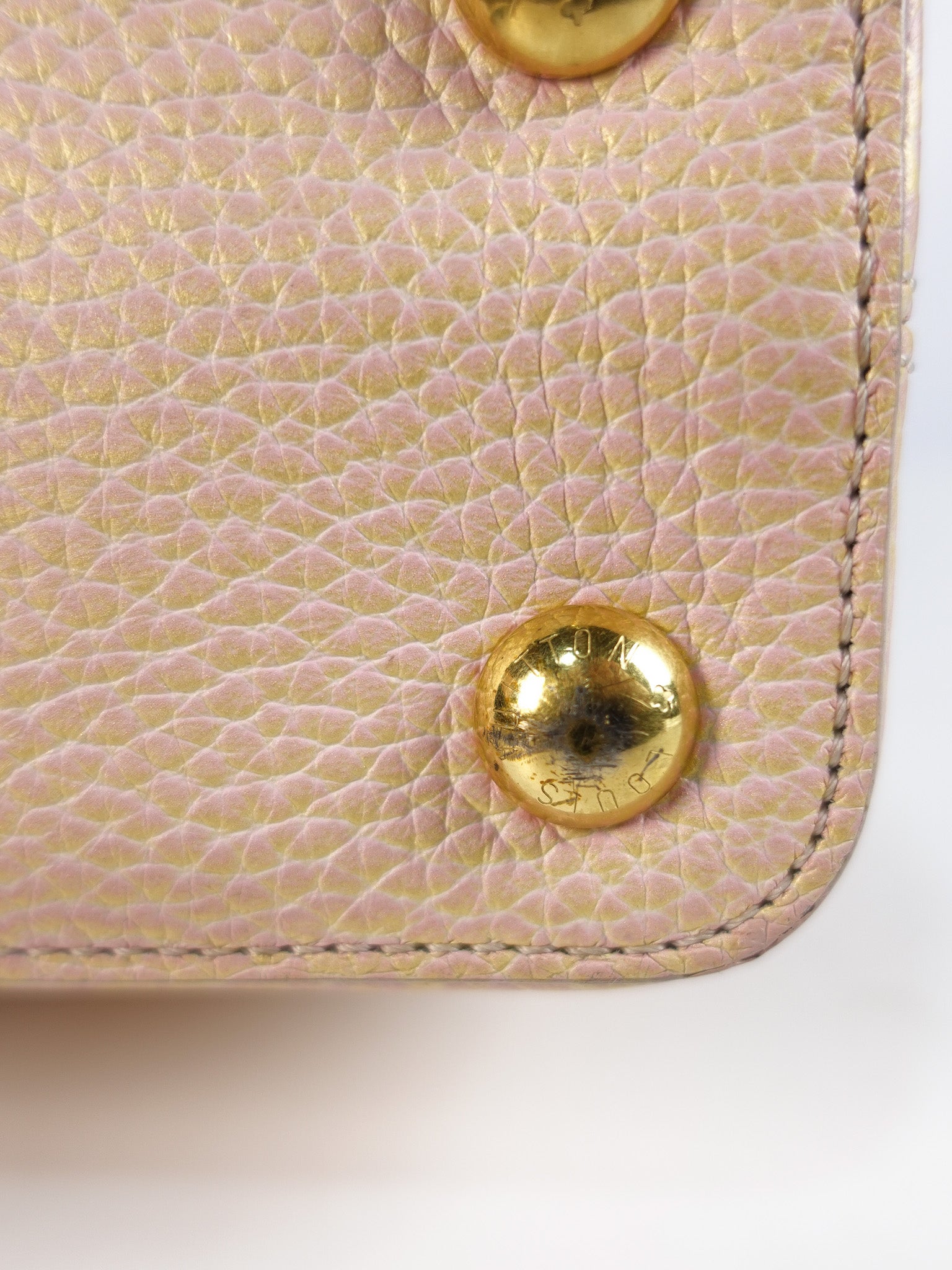 Capucines BB in Peach Mother of Pearl Taurillon Leather | Purse Maison Luxury Bags Shop