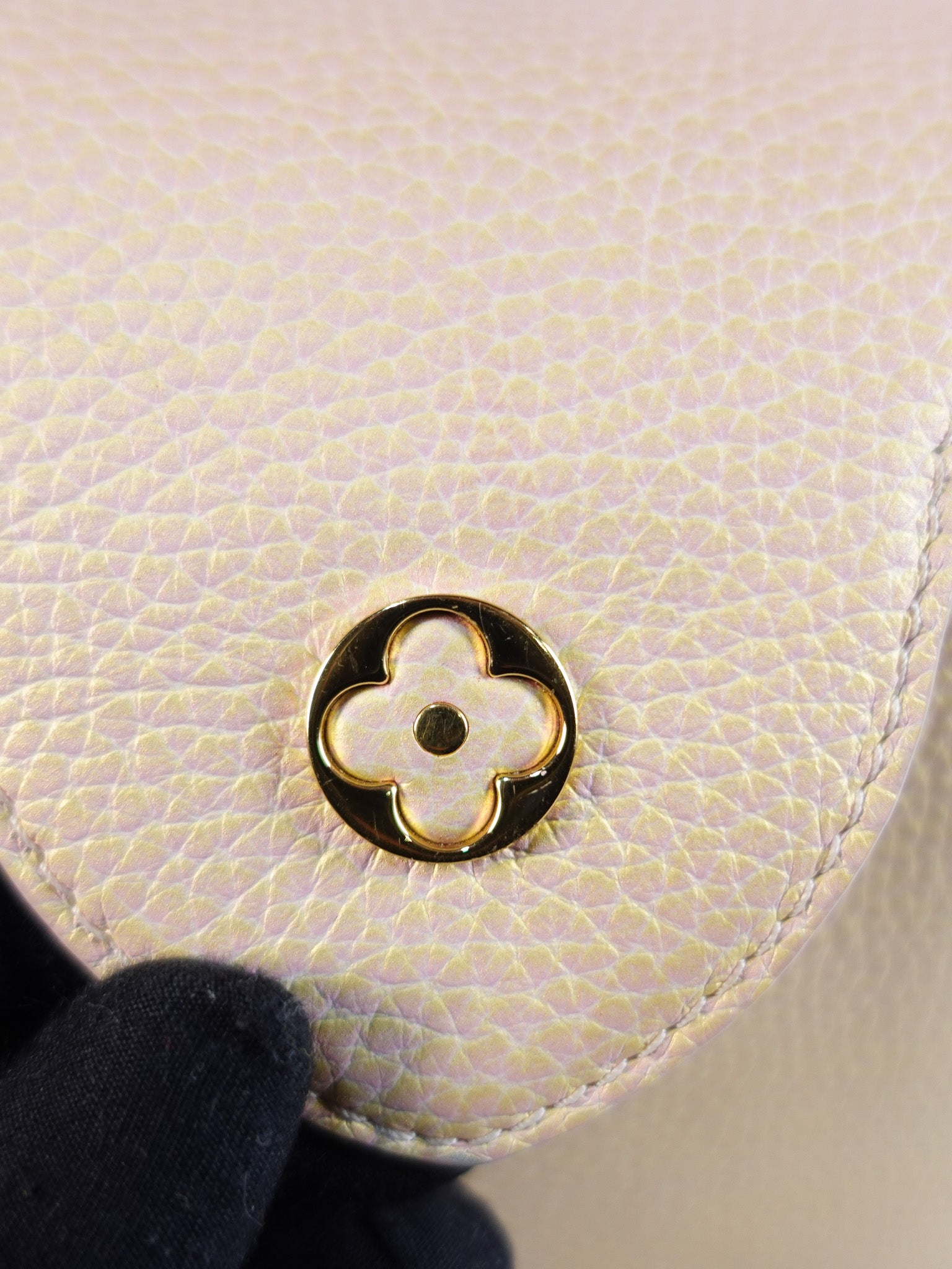 Capucines BB in Peach Mother of Pearl Taurillon Leather | Purse Maison Luxury Bags Shop