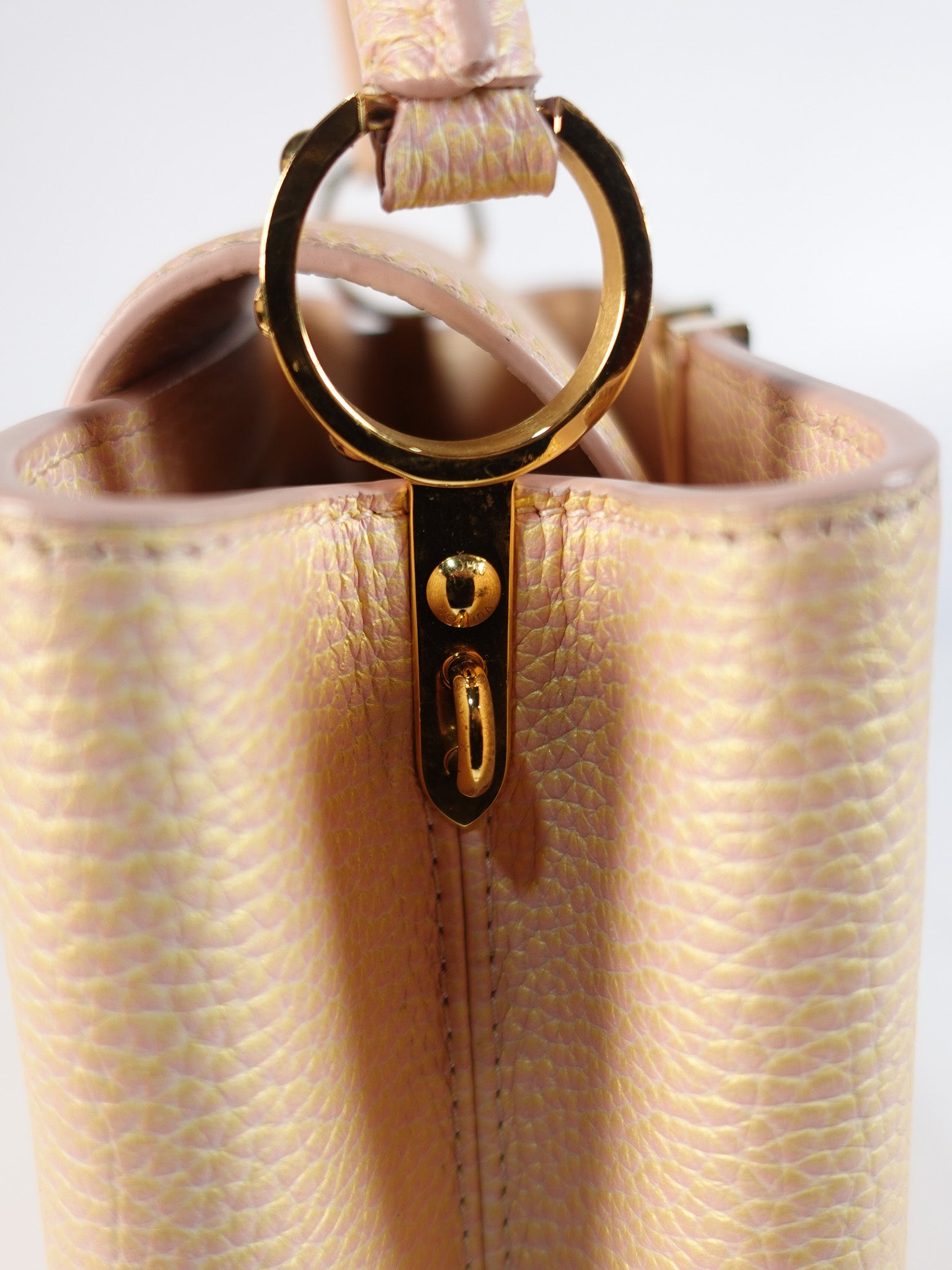 Capucines BB in Peach Mother of Pearl Taurillon Leather | Purse Maison Luxury Bags Shop