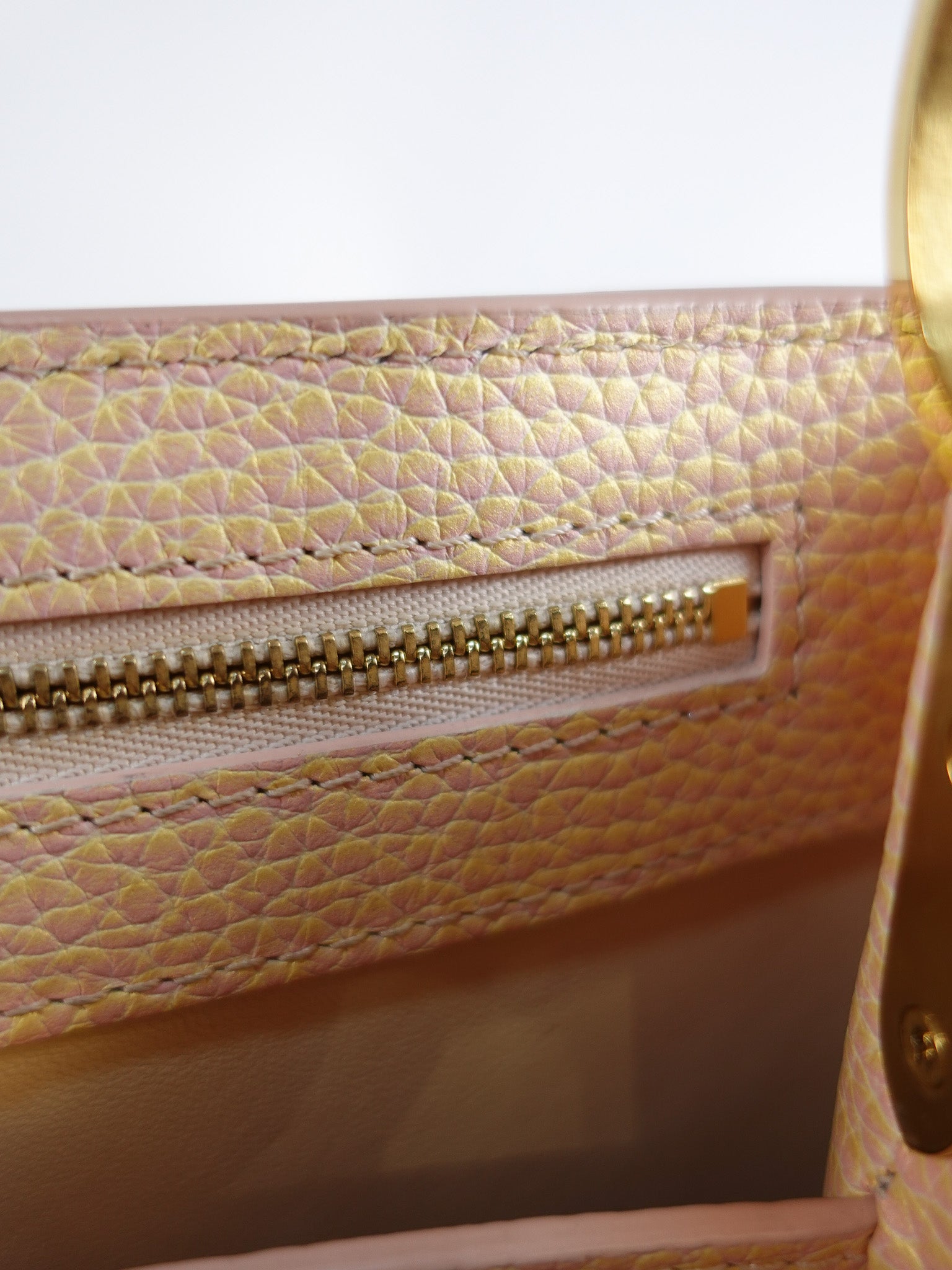 Capucines BB in Peach Mother of Pearl Taurillon Leather | Purse Maison Luxury Bags Shop