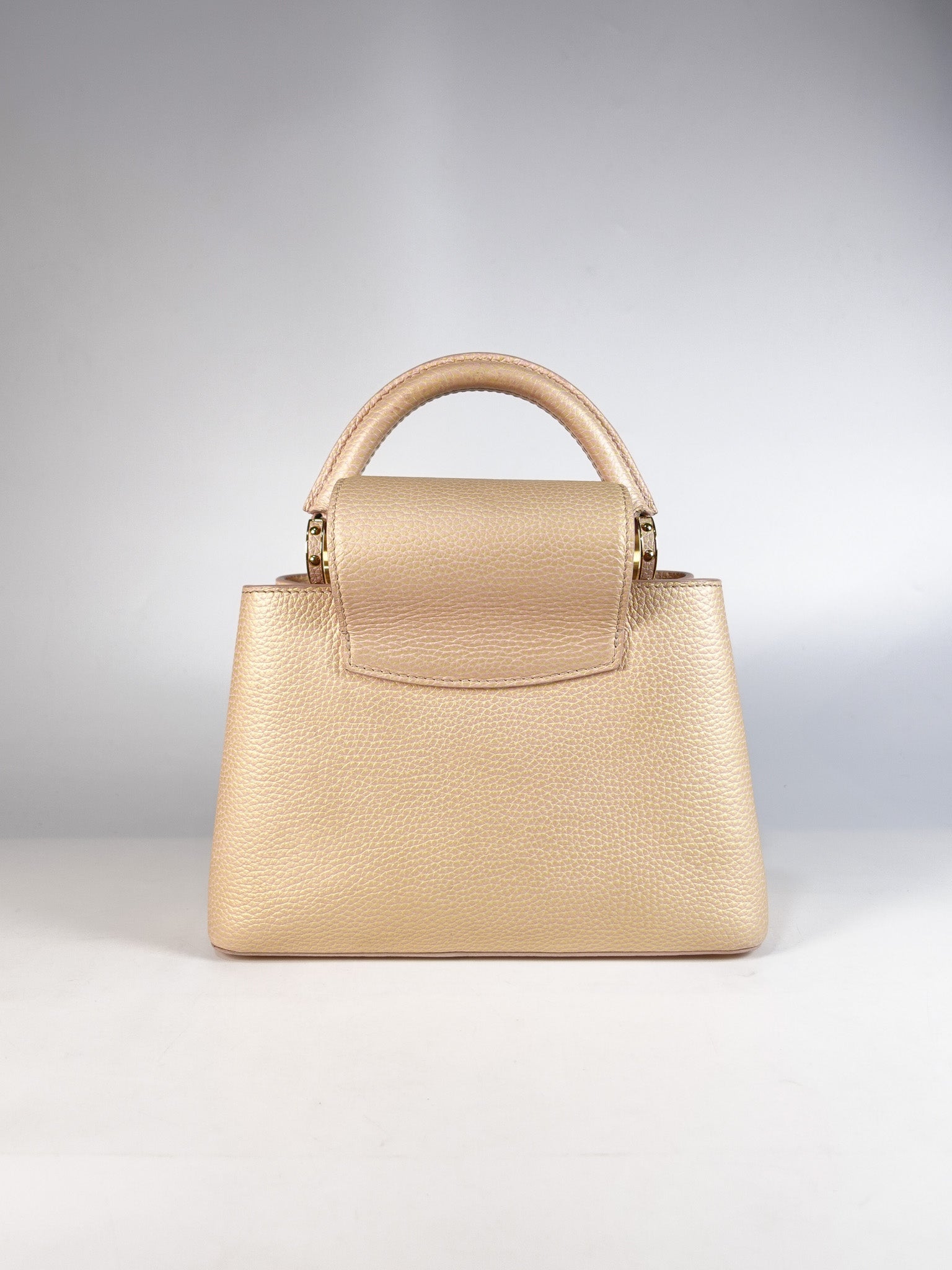 Capucines BB in Peach Mother of Pearl Taurillon Leather | Purse Maison Luxury Bags Shop