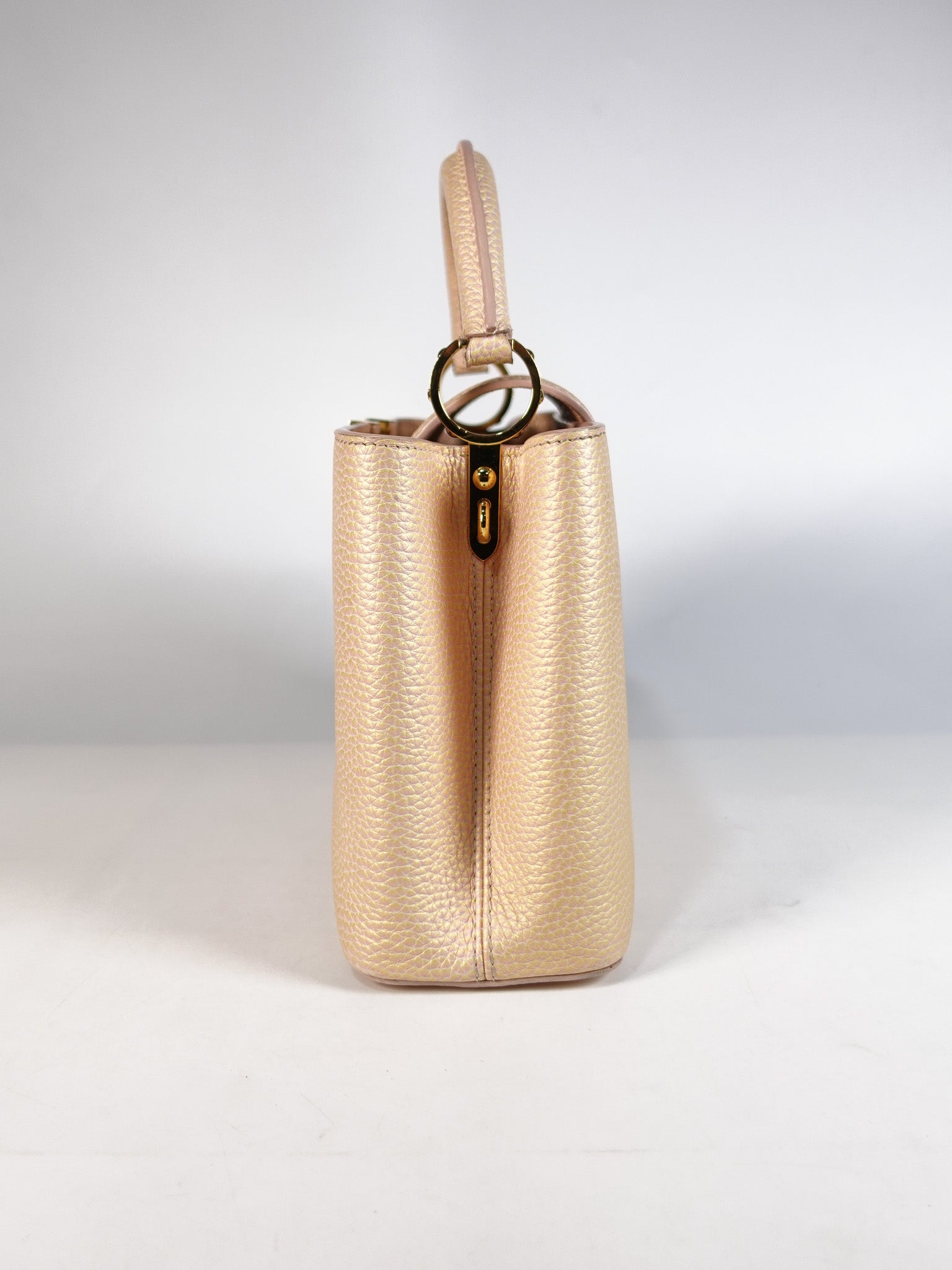 Capucines BB in Peach Mother of Pearl Taurillon Leather | Purse Maison Luxury Bags Shop