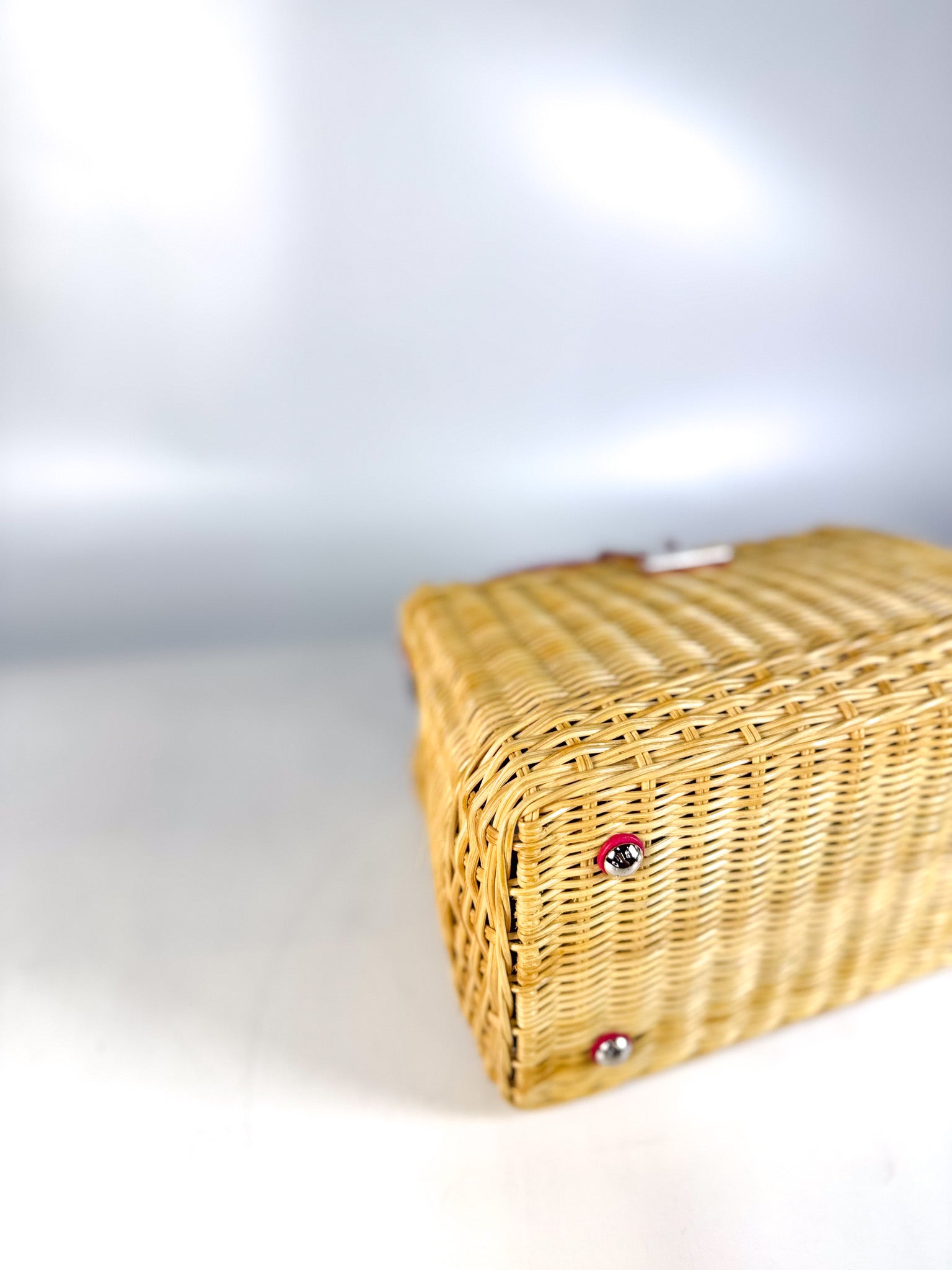 Capucines BB in Wicker Canvas and Pink Taurillon Calfskin Leather (Microchip) | Purse Maison Luxury Bags Shop