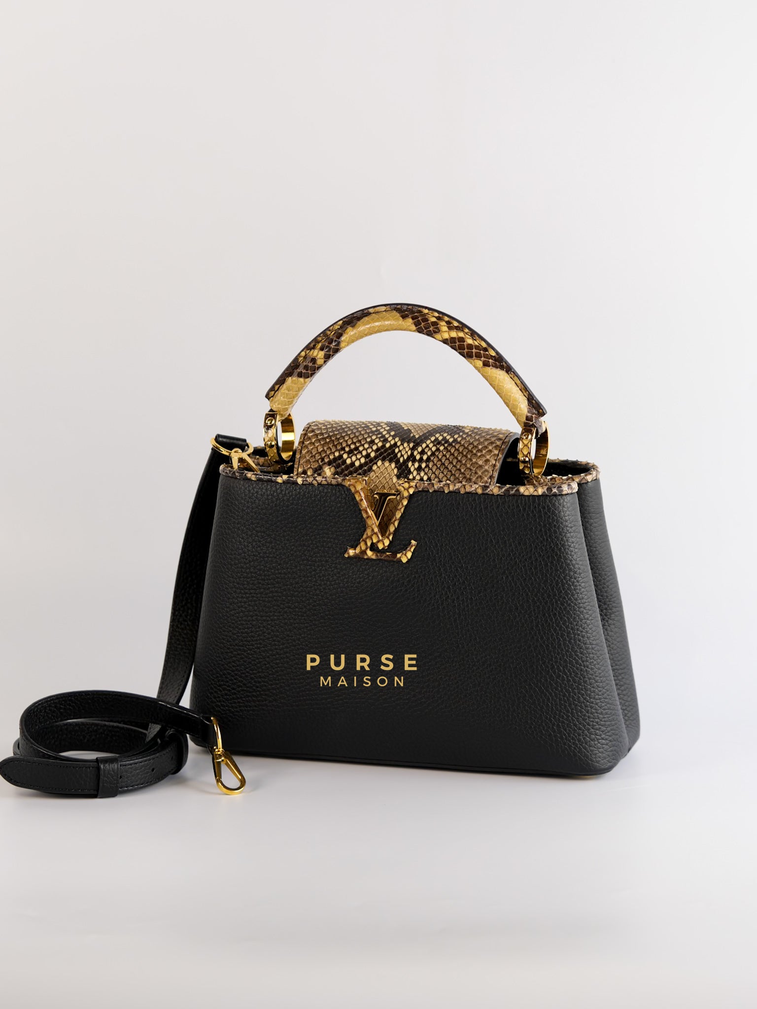 Capucines BB Python Black Taurillon Leather (Date Code:MI0189) | Purse Maison Luxury Bags Shop