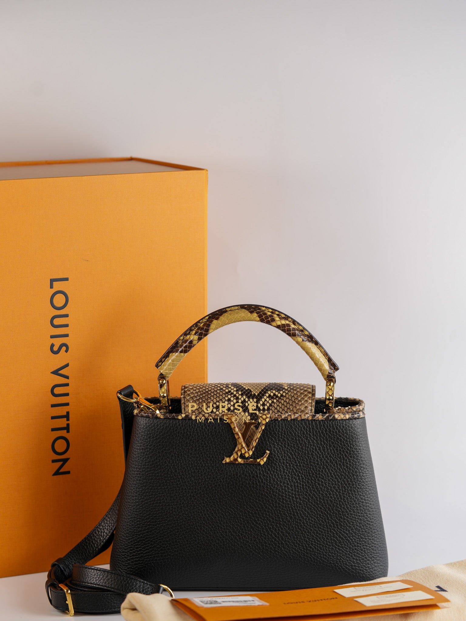 Capucines BB Python Black Taurillon Leather (Date Code:MI0189) | Purse Maison Luxury Bags Shop