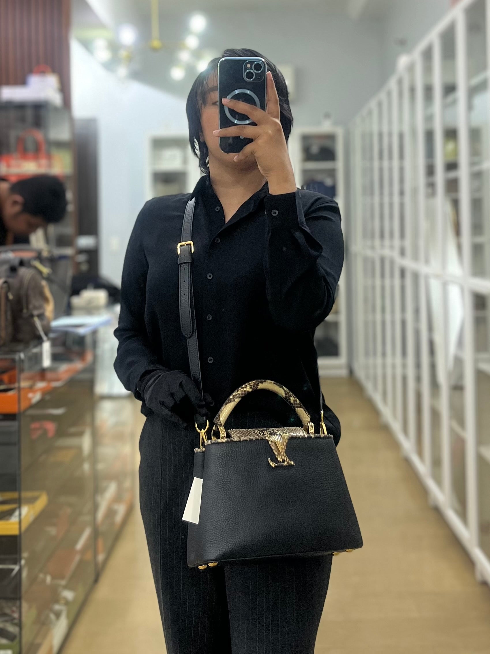 Capucines BB Python Black Taurillon Leather (Date Code:MI0189) | Purse Maison Luxury Bags Shop