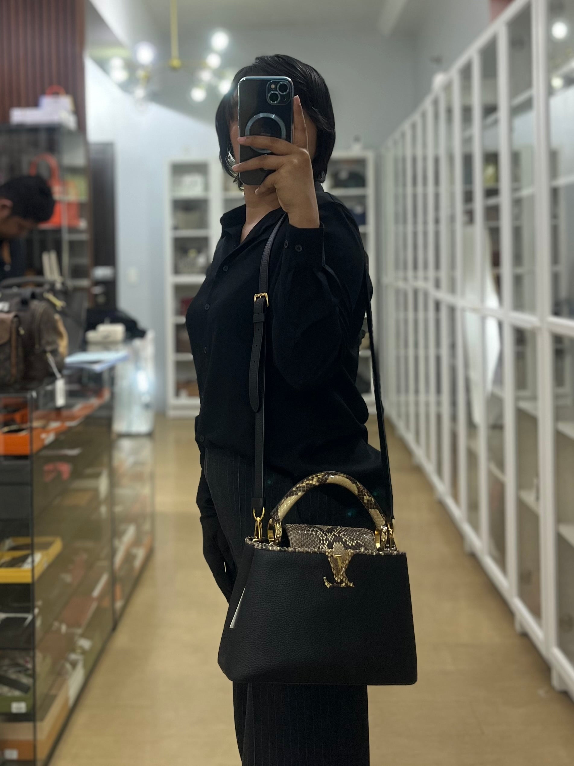 Capucines BB Python Black Taurillon Leather (Date Code:MI0189) | Purse Maison Luxury Bags Shop