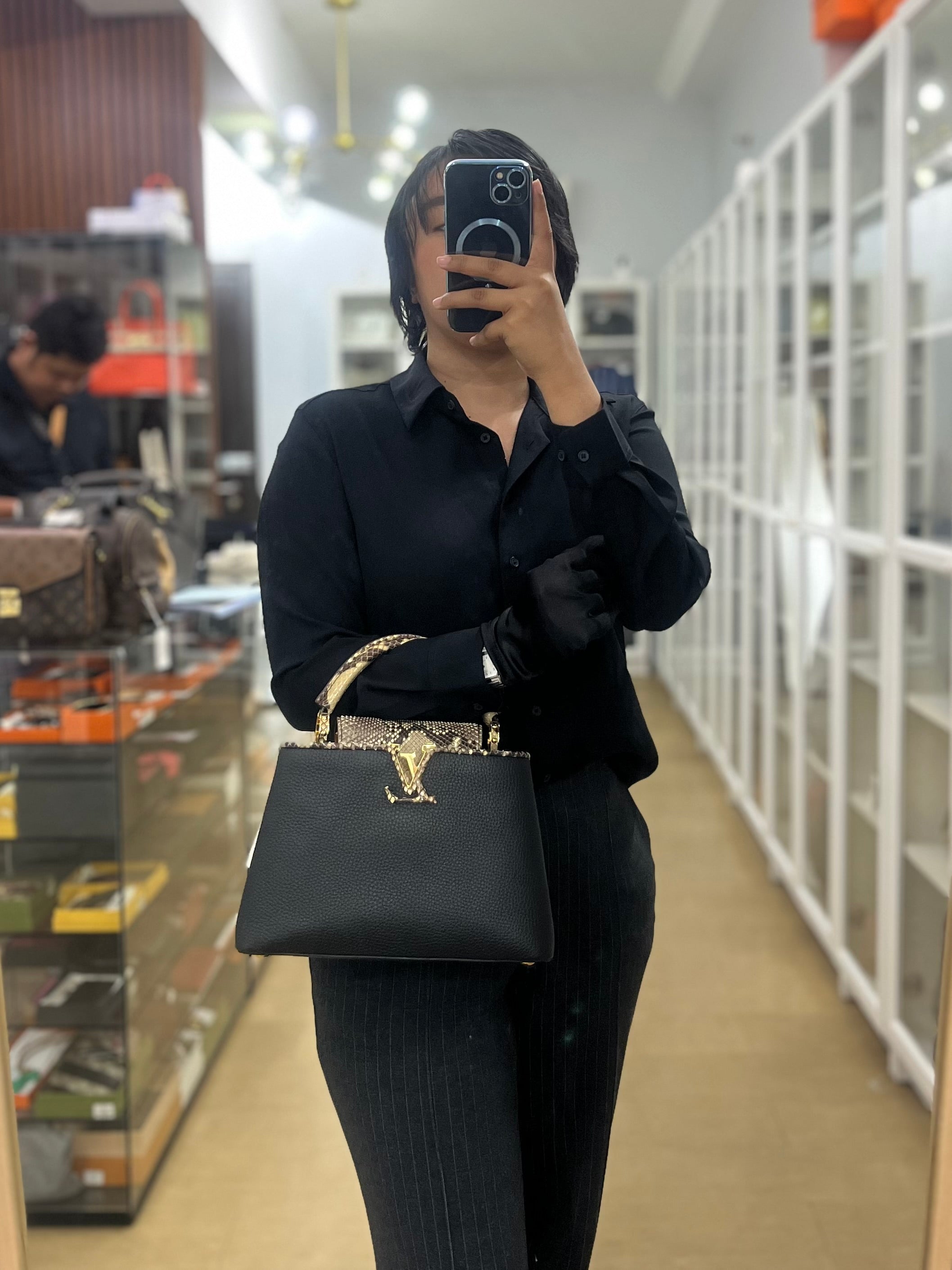 Capucines BB Python Black Taurillon Leather (Date Code:MI0189) | Purse Maison Luxury Bags Shop