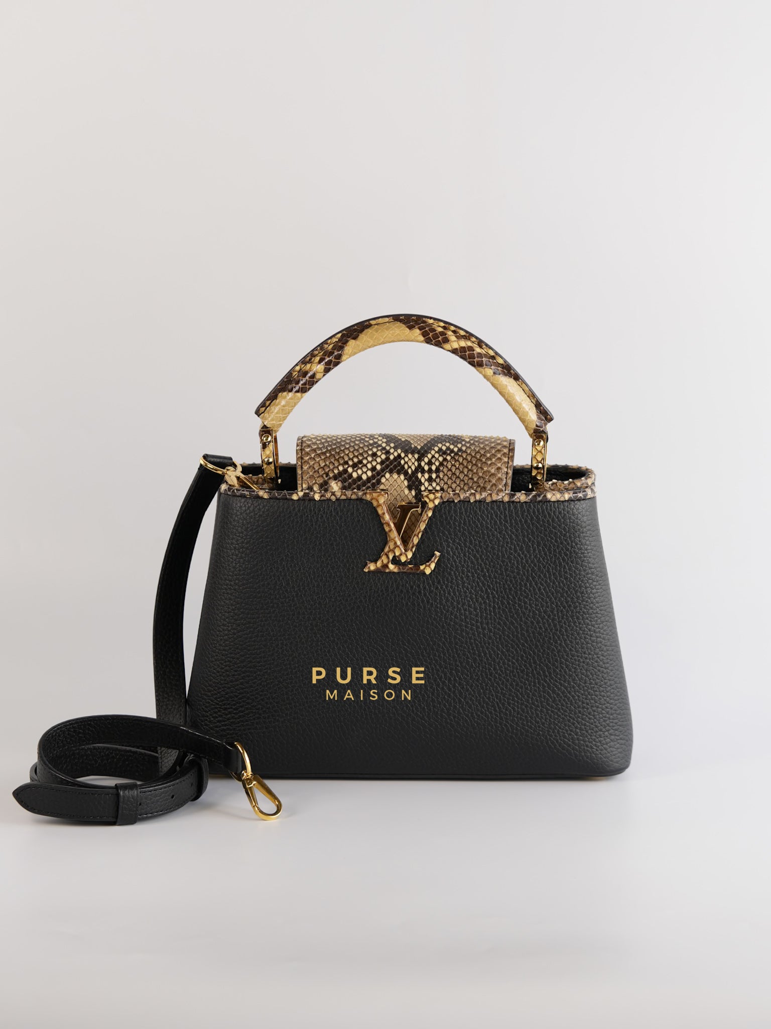 Capucines BB Python Black Taurillon Leather (Date Code:MI0189) | Purse Maison Luxury Bags Shop