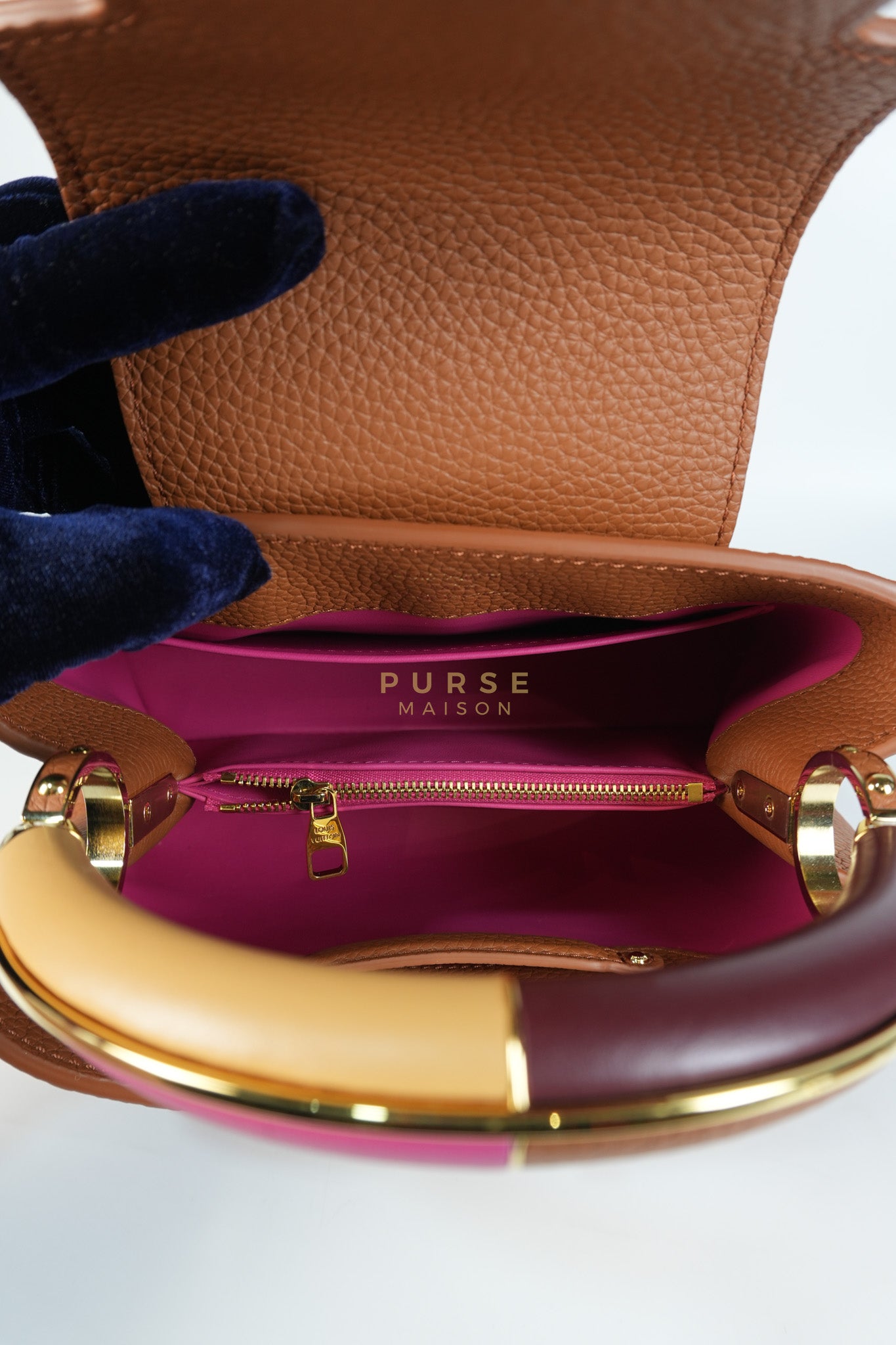 Capucines BB Tri-color Taurillon Calfskin Leather (Microchip) | Purse Maison Luxury Bags Shop