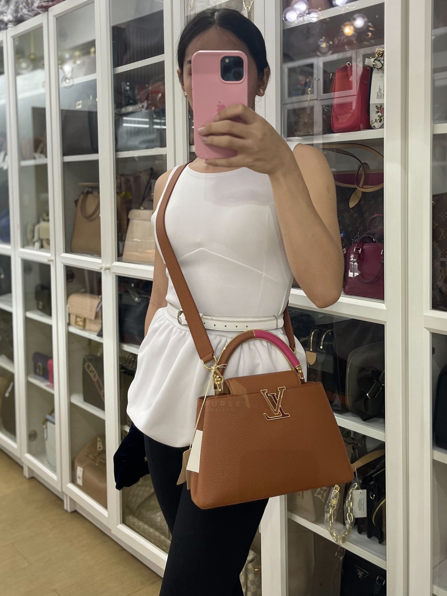 Capucines BB Tri-color Taurillon Calfskin Leather (Microchip) | Purse Maison Luxury Bags Shop