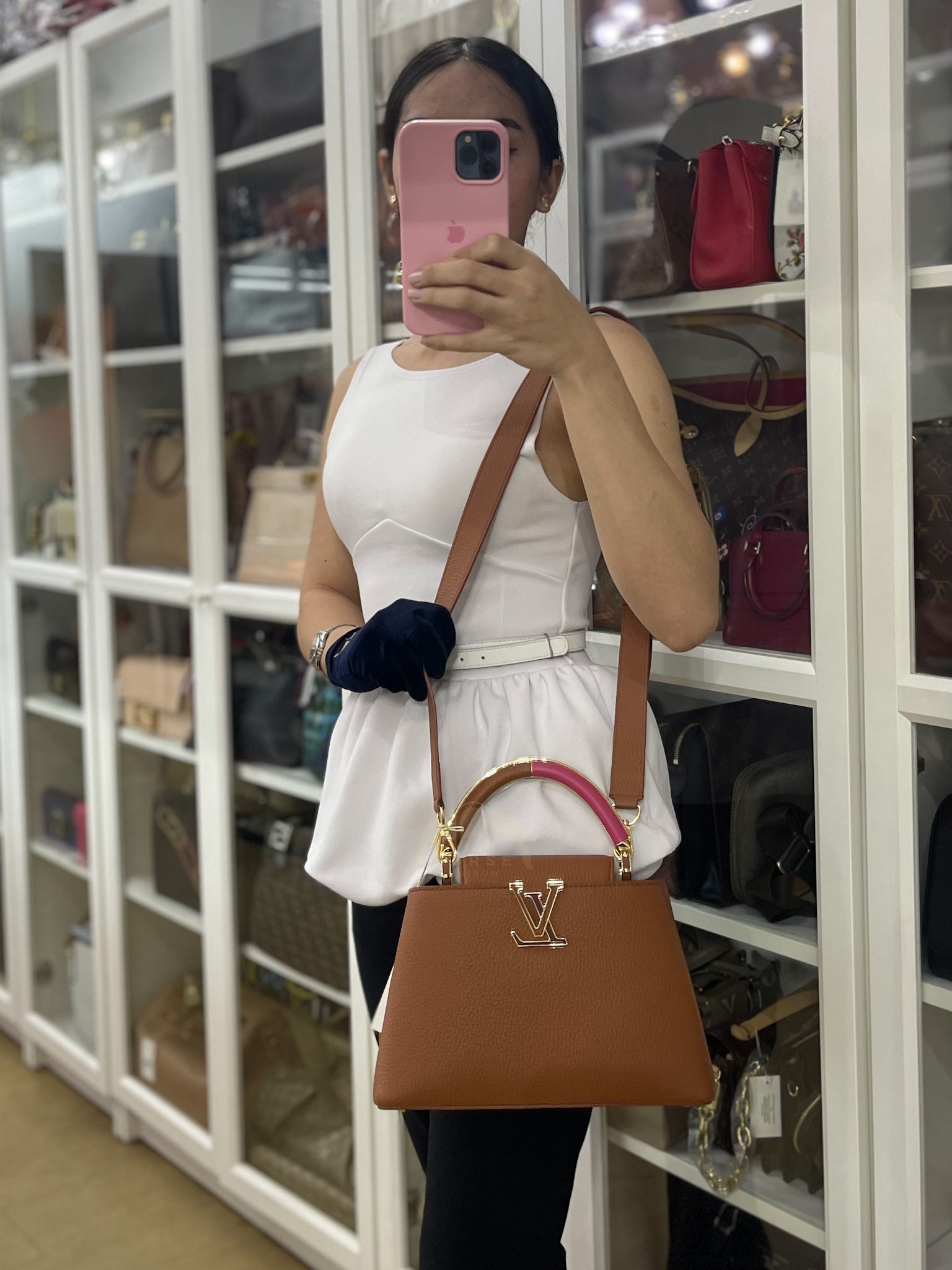 Capucines BB Tri-color Taurillon Calfskin Leather (Microchip) | Purse Maison Luxury Bags Shop