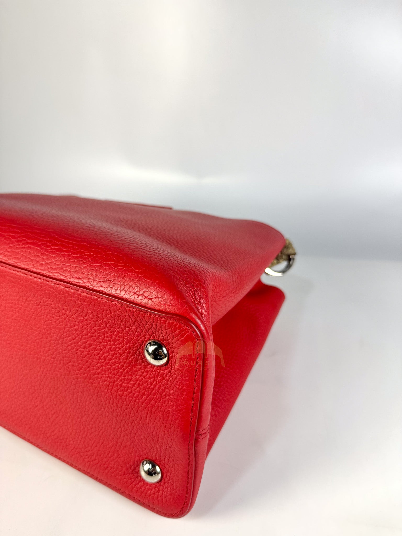 Capucines GM Red Python Handle Taurillon Clemence Leather Handbag (Date Code: MI1185) | Purse Maison Luxury Bags Shop