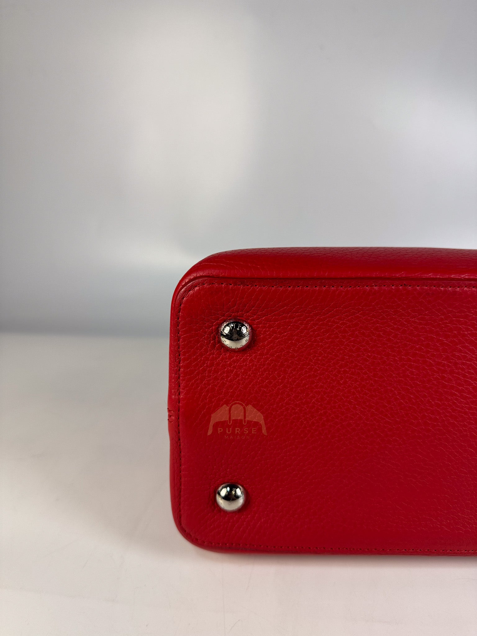 Capucines GM Red Python Handle Taurillon Clemence Leather Handbag (Date Code: MI1185) | Purse Maison Luxury Bags Shop