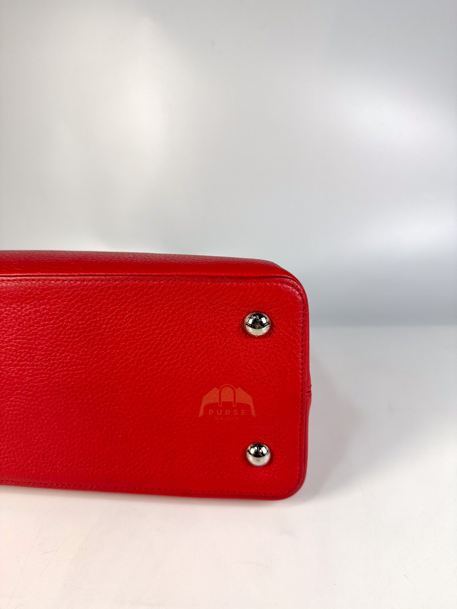 Capucines GM Red Python Handle Taurillon Clemence Leather Handbag (Date Code: MI1185) | Purse Maison Luxury Bags Shop