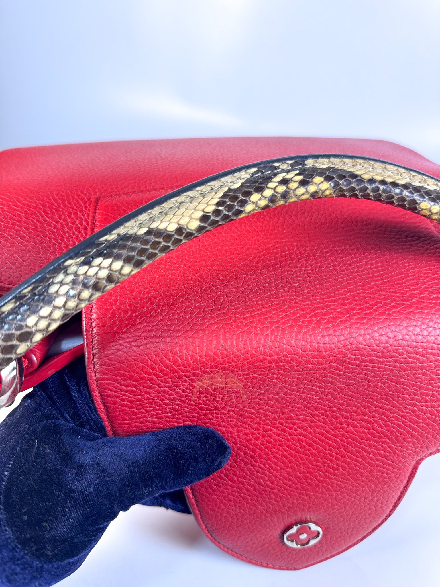 Capucines GM Red Python Handle Taurillon Clemence Leather Handbag (Date Code: MI1185) | Purse Maison Luxury Bags Shop