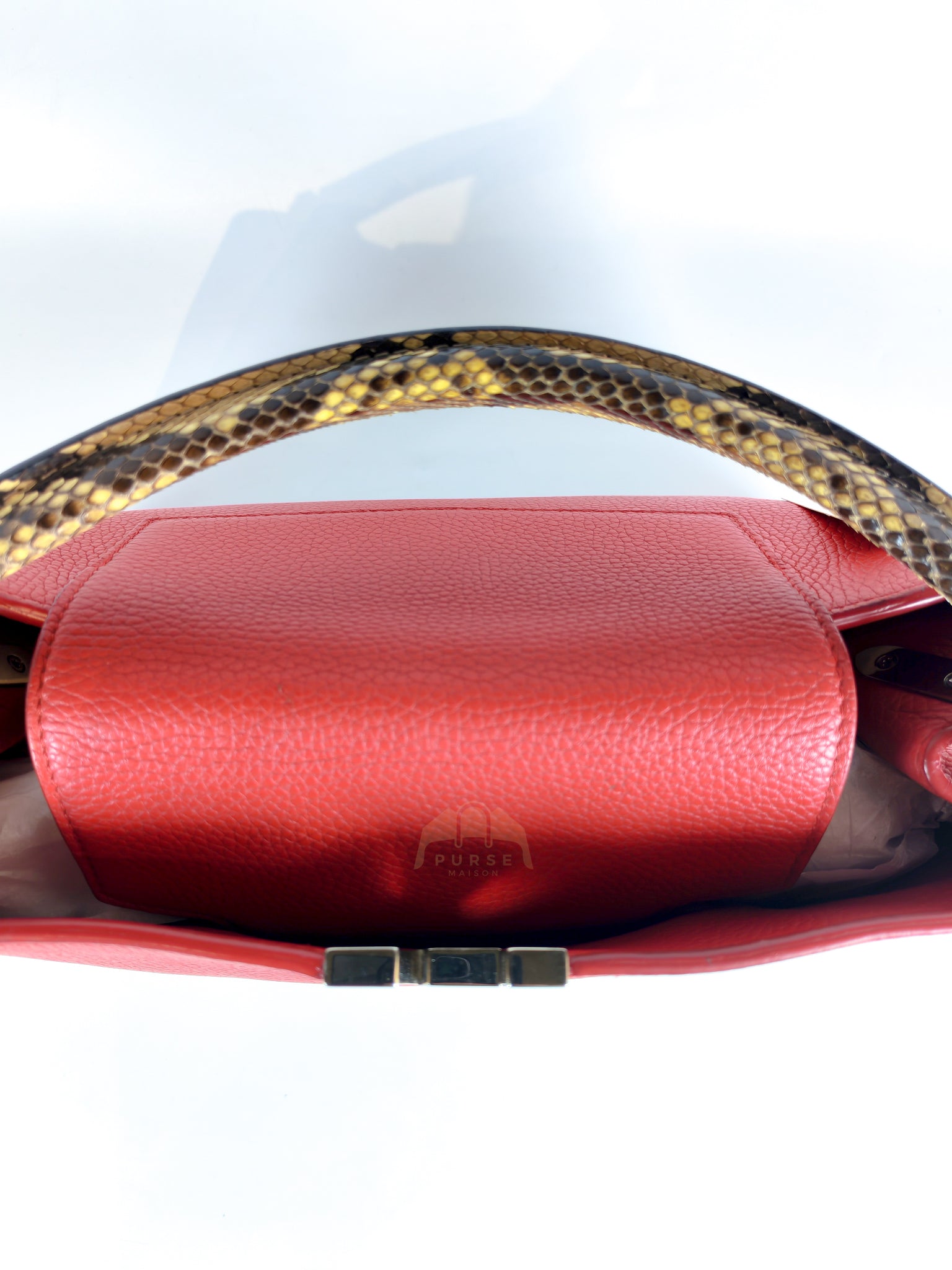Capucines GM Red Python Handle Taurillon Clemence Leather Handbag (Date Code: MI1185) | Purse Maison Luxury Bags Shop