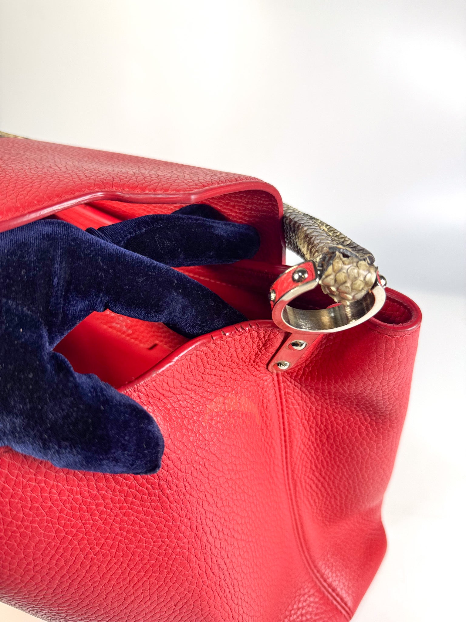 Capucines GM Red Python Handle Taurillon Clemence Leather Handbag (Date Code: MI1185) | Purse Maison Luxury Bags Shop