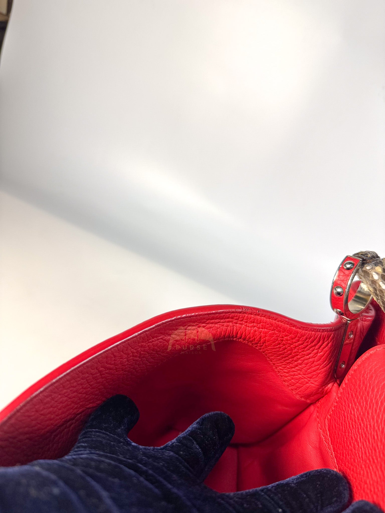 Capucines GM Red Python Handle Taurillon Clemence Leather Handbag (Date Code: MI1185) | Purse Maison Luxury Bags Shop