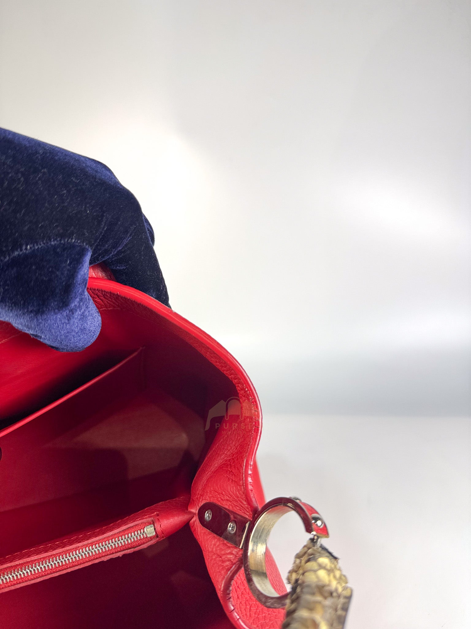 Capucines GM Red Python Handle Taurillon Clemence Leather Handbag (Date Code: MI1185) | Purse Maison Luxury Bags Shop