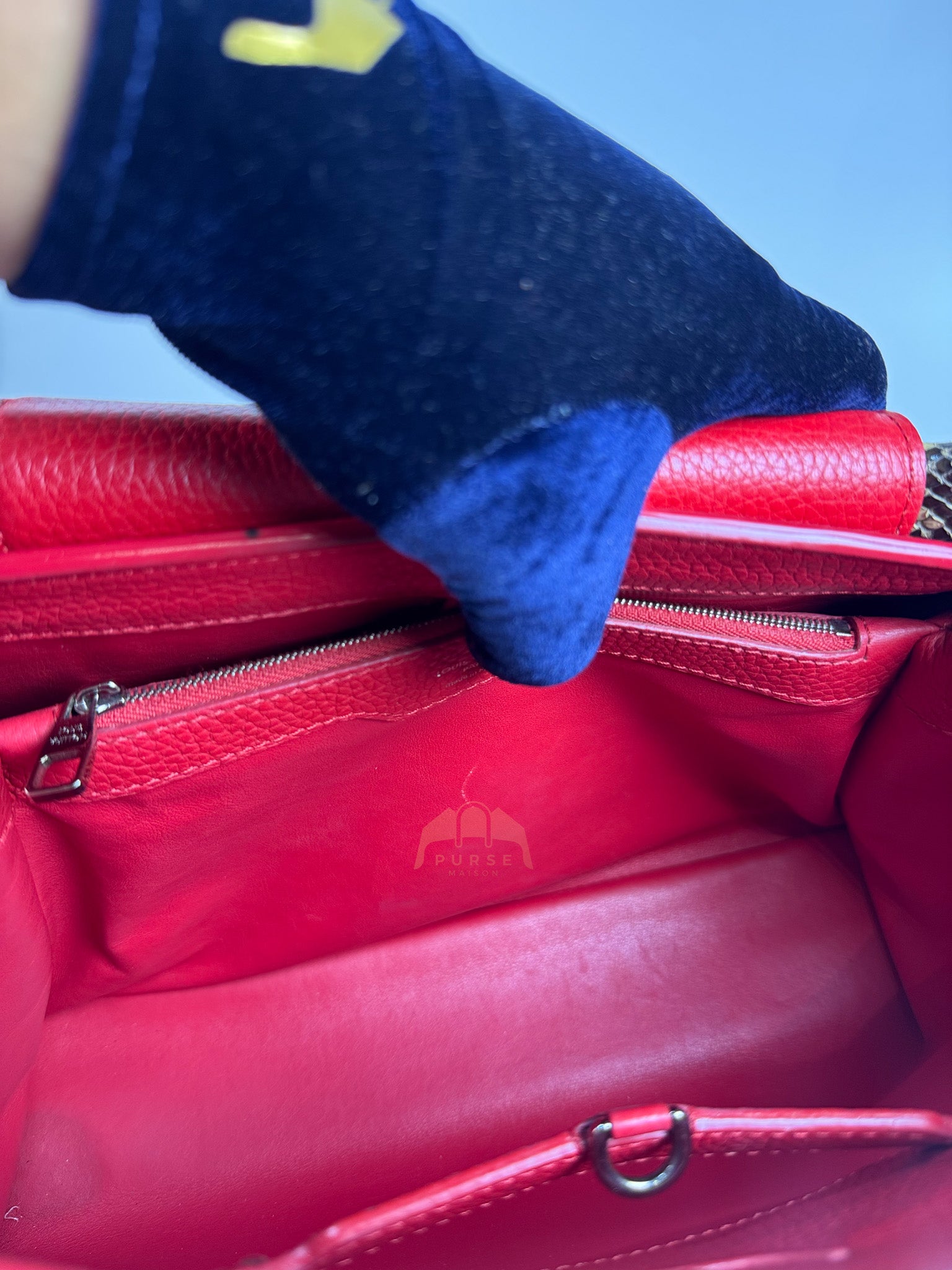 Capucines GM Red Python Handle Taurillon Clemence Leather Handbag (Date Code: MI1185) | Purse Maison Luxury Bags Shop