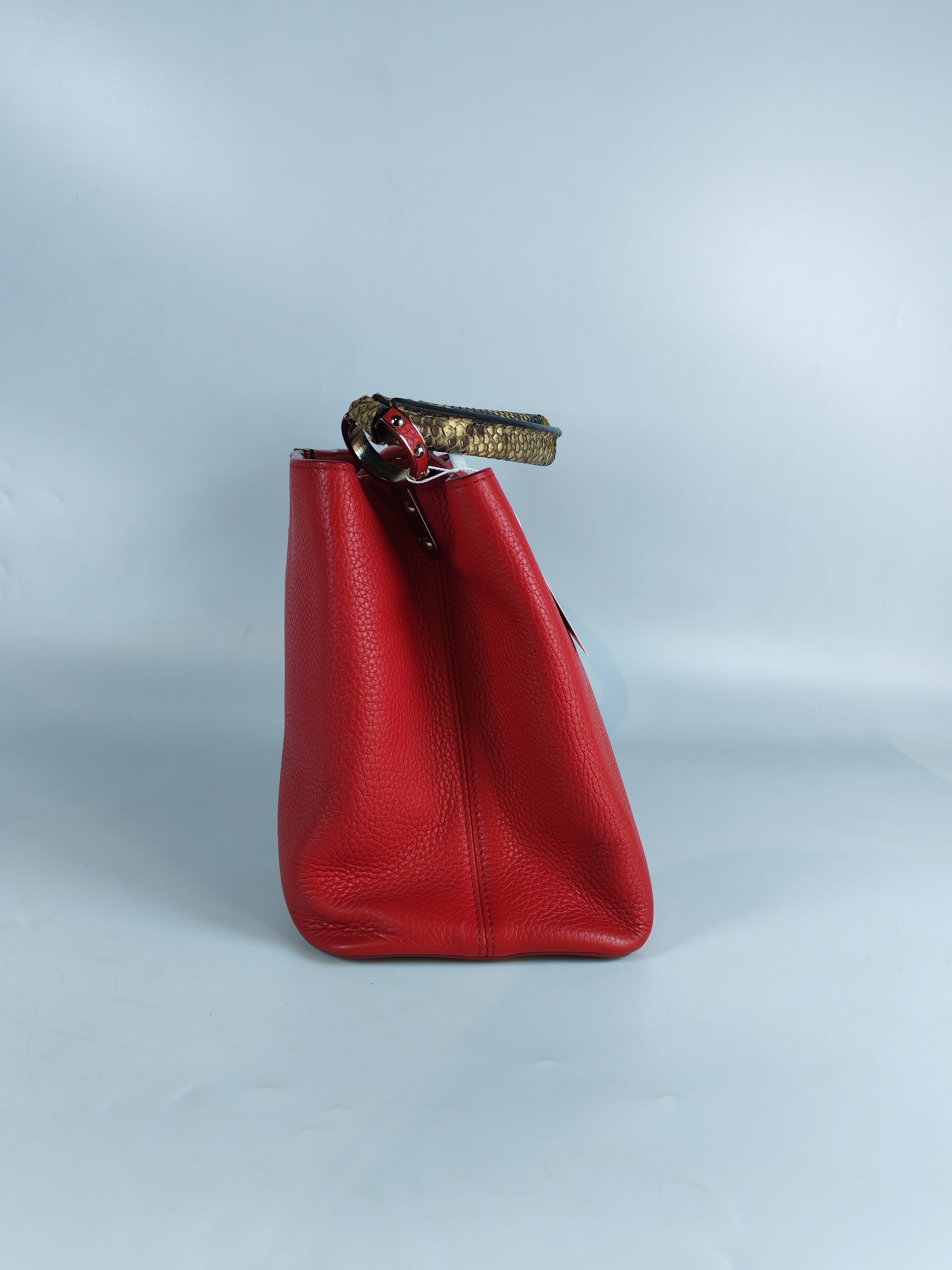 Capucines GM Red Python Handle Taurillon Clemence Leather Handbag (Date Code: MI1185) | Purse Maison Luxury Bags Shop