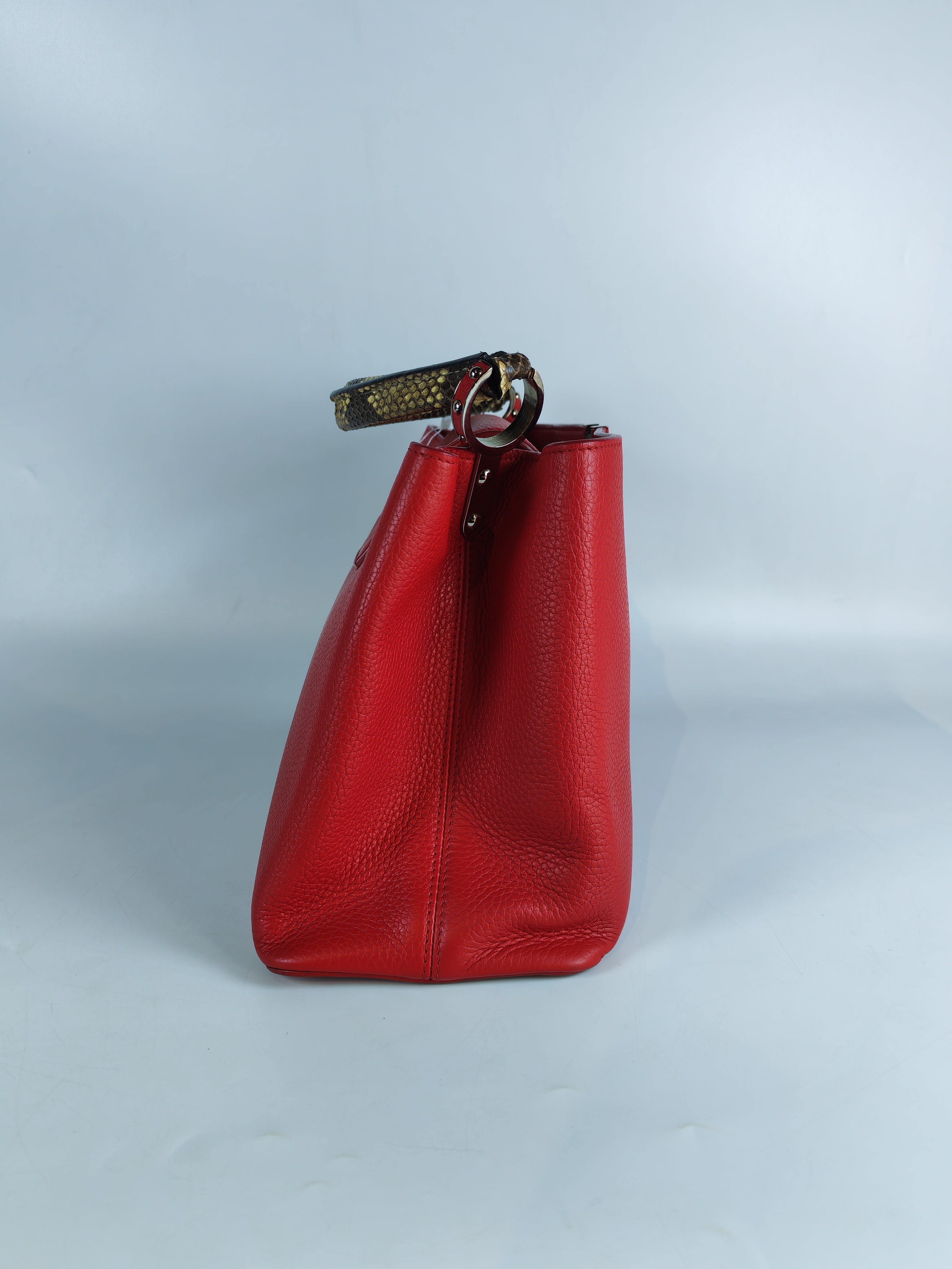 Capucines GM Red Python Handle Taurillon Clemence Leather Handbag (Date Code: MI1185) | Purse Maison Luxury Bags Shop