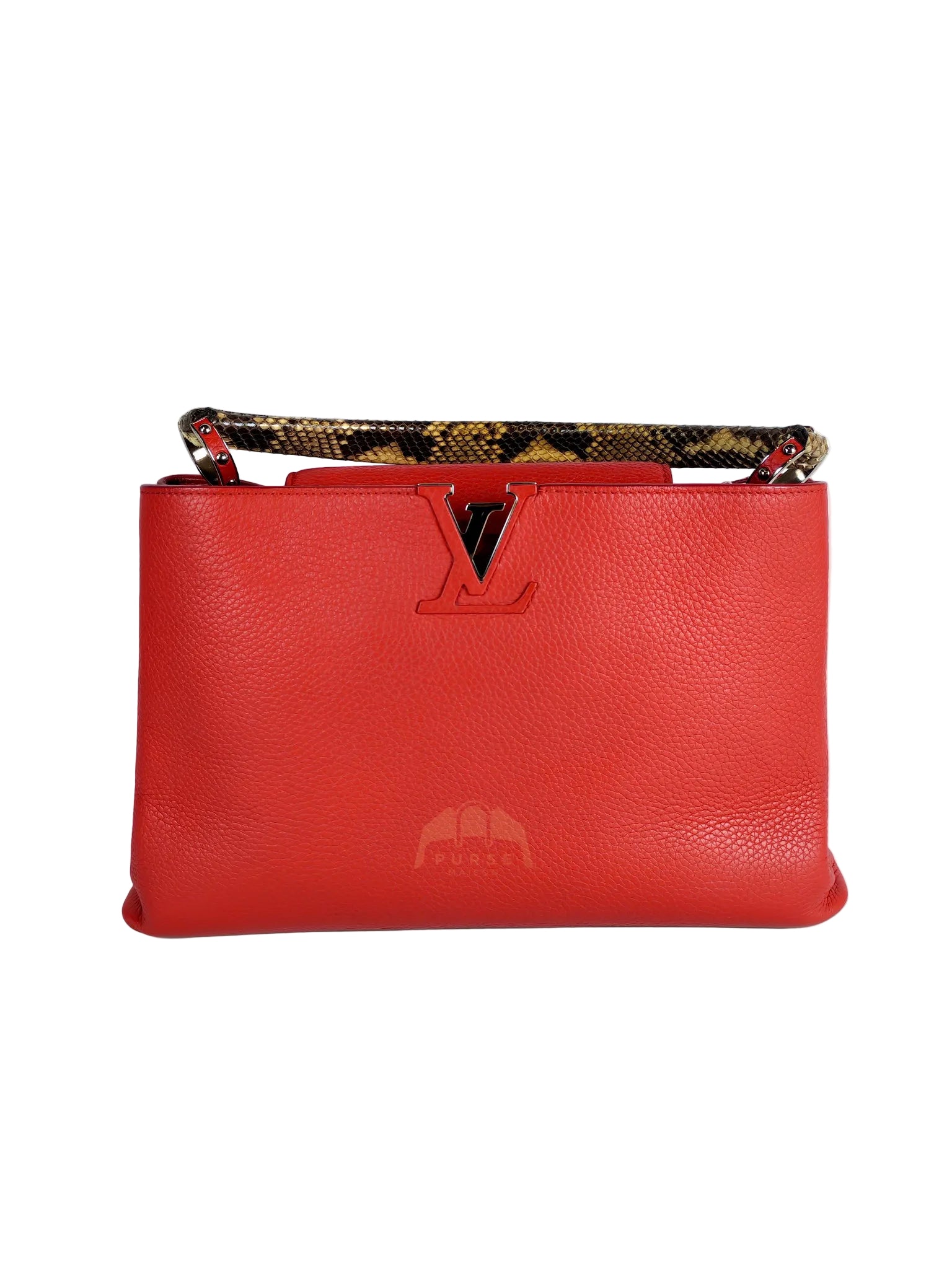 Capucines GM Red Python Handle Taurillon Clemence Leather Handbag (Date Code: MI1185) | Purse Maison Luxury Bags Shop