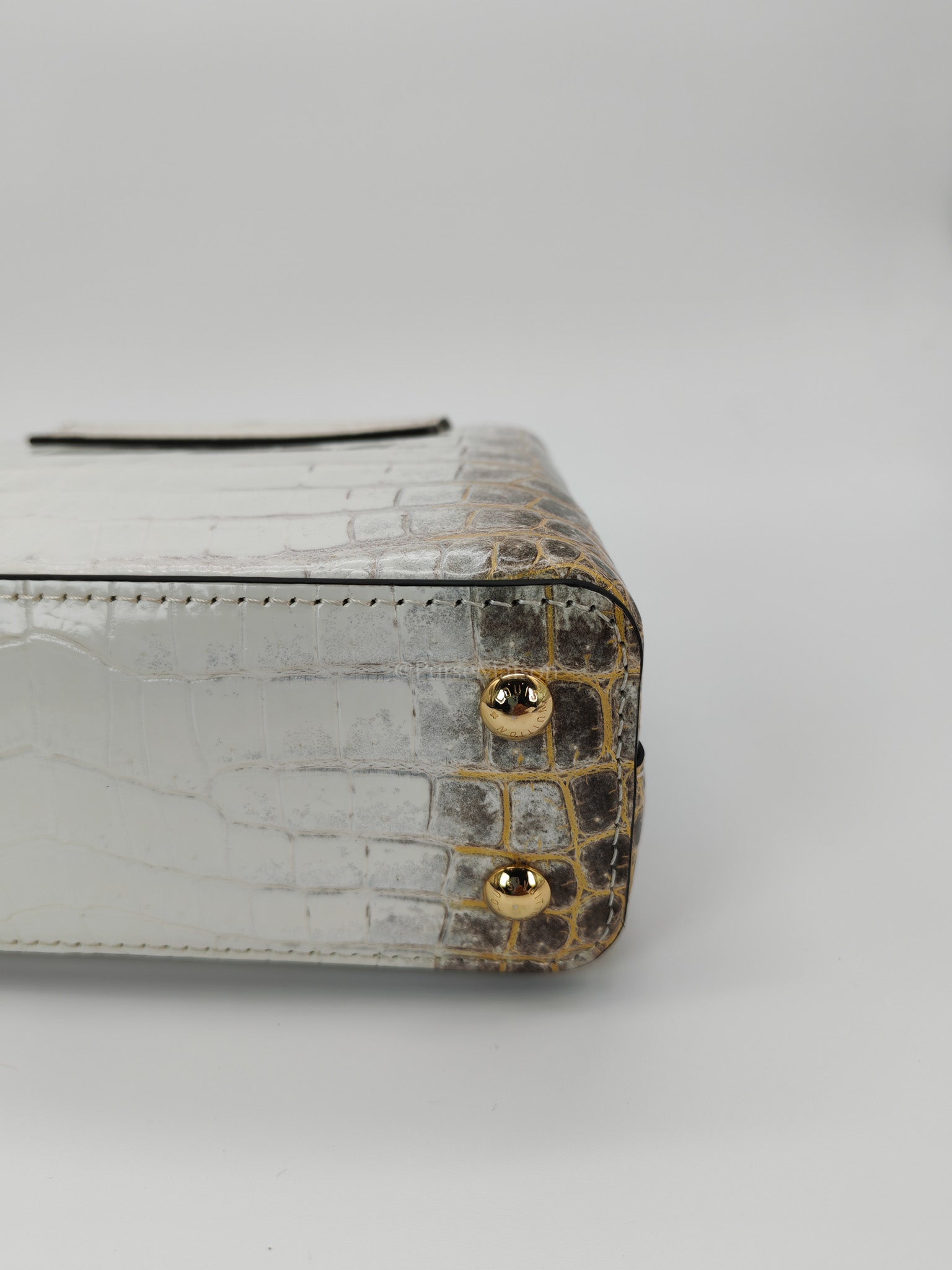 Capucines Mini Himalayan Crocodile Leather and Gold Hardware (Microchip) | Purse Maison Luxury Bags Shop
