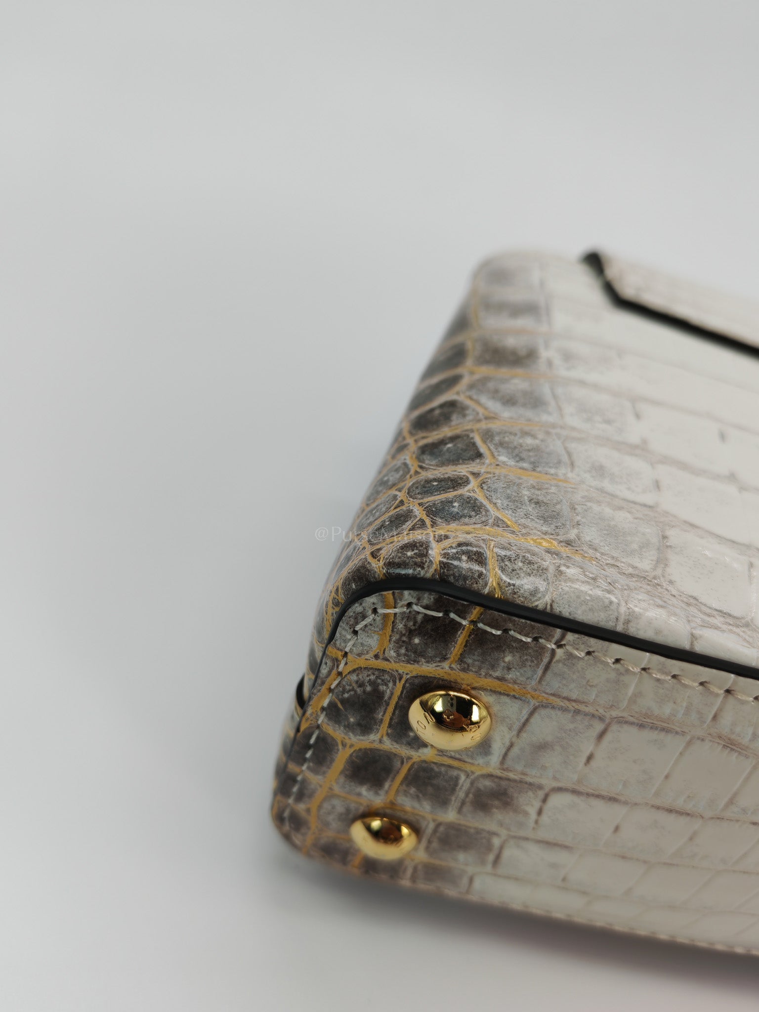 Capucines Mini Himalayan Crocodile Leather and Gold Hardware (Microchip) | Purse Maison Luxury Bags Shop