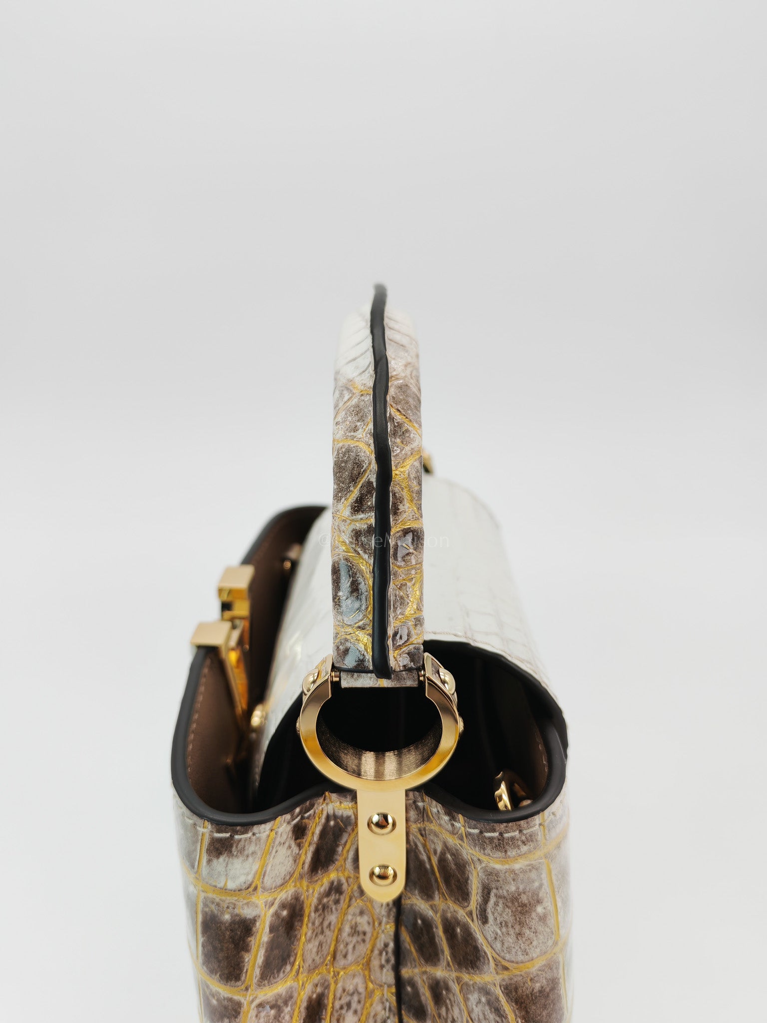 Capucines Mini Himalayan Crocodile Leather and Gold Hardware (Microchip) | Purse Maison Luxury Bags Shop