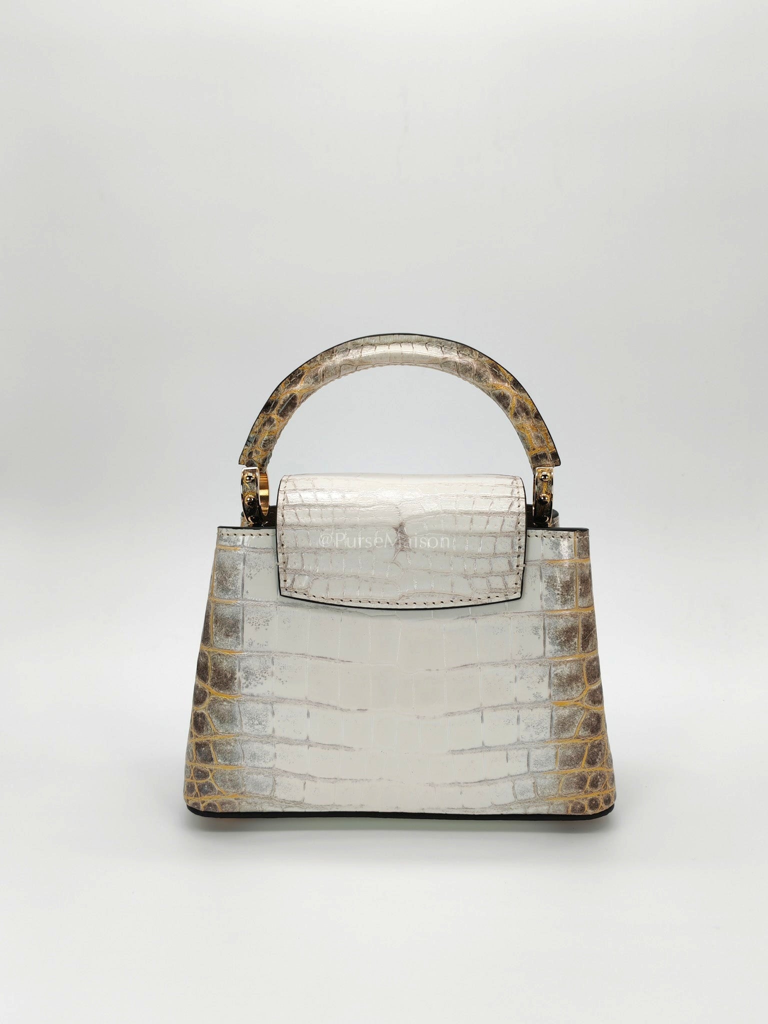 Capucines Mini Himalayan Crocodile Leather and Gold Hardware (Microchip) | Purse Maison Luxury Bags Shop