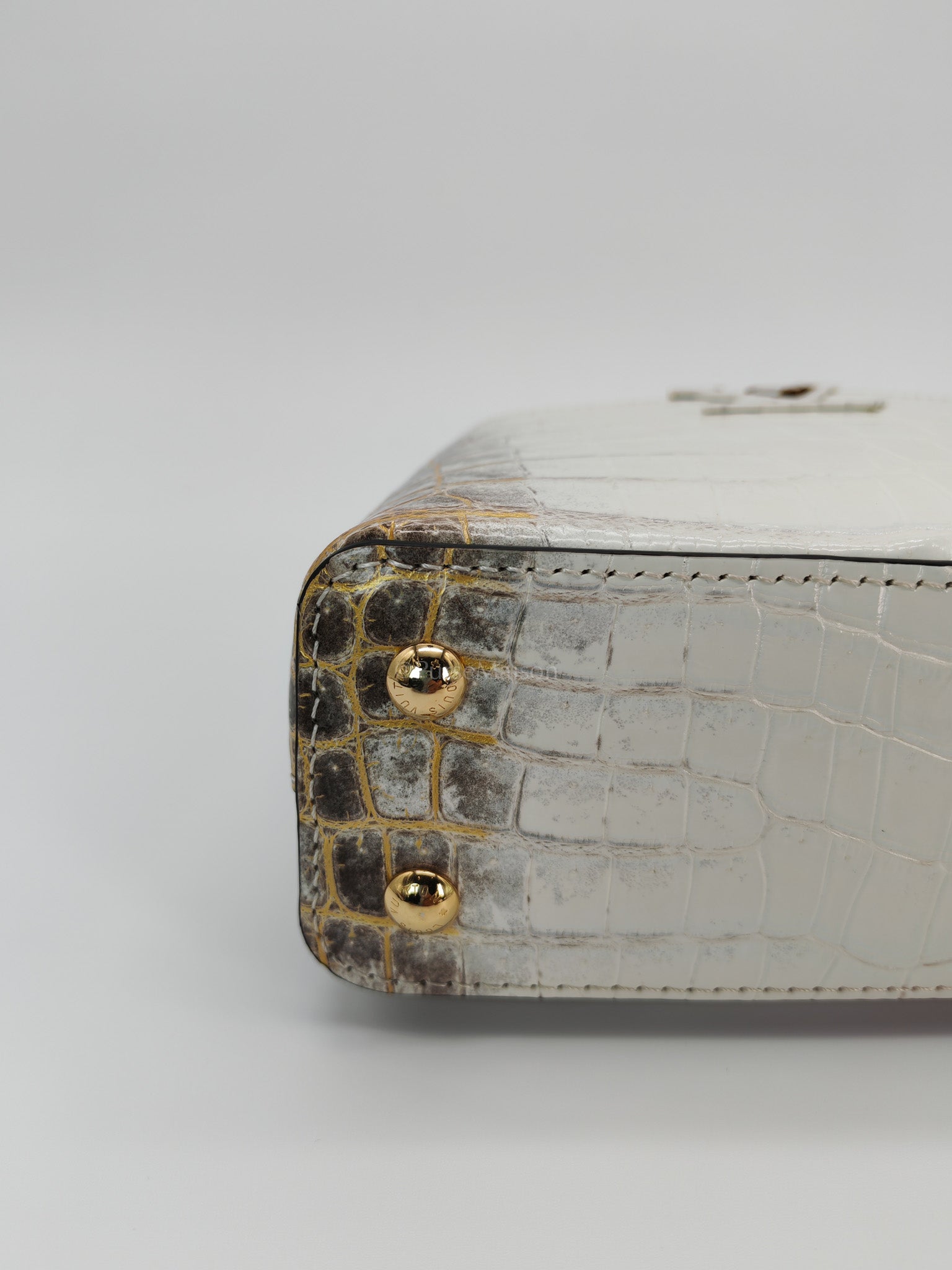 Capucines Mini Himalayan Crocodile Leather and Gold Hardware (Microchip) | Purse Maison Luxury Bags Shop